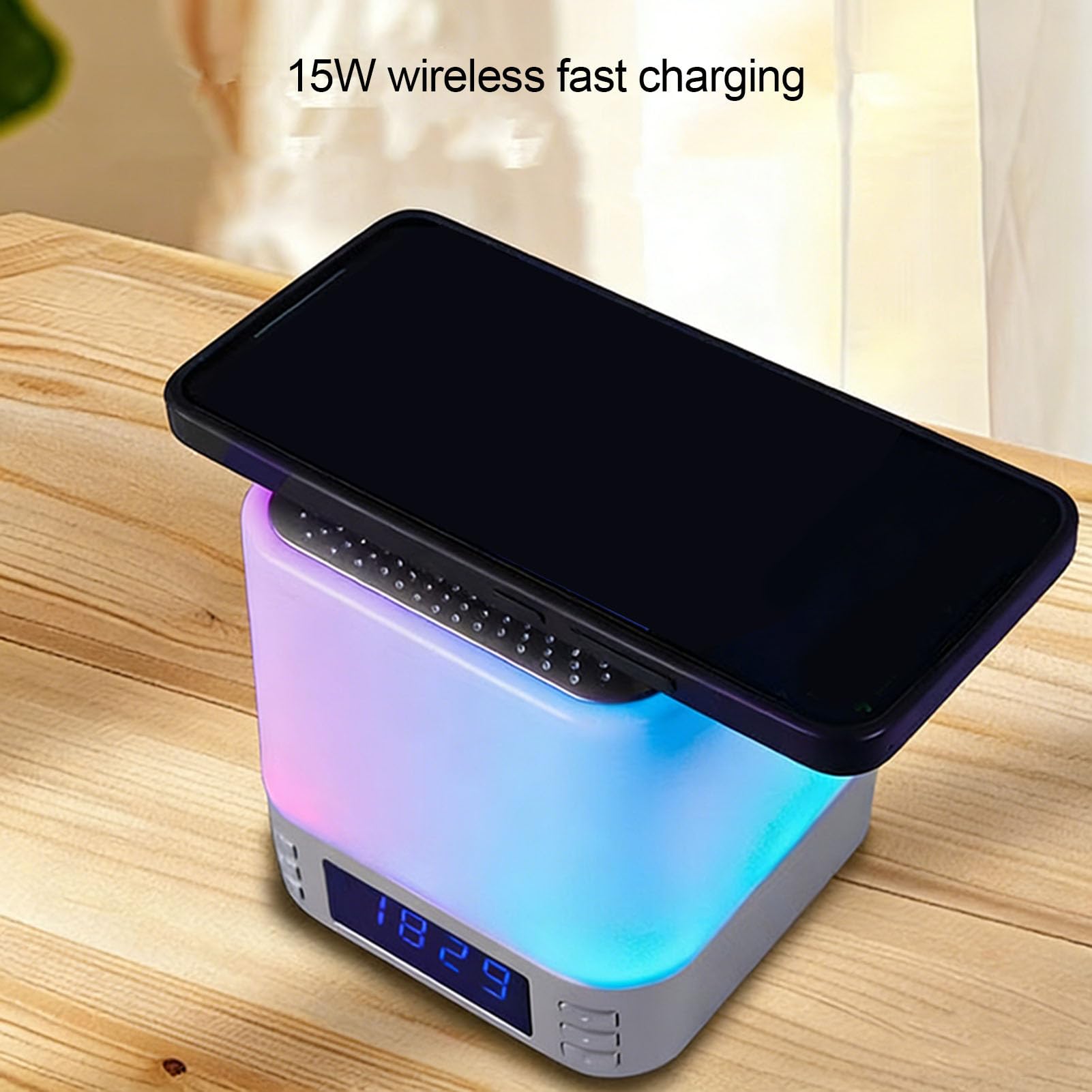 Weißes Rauschen Soundmaschine, mit Nachtlicht, Wecker, kabellosem Ladegerät, bunten LED-Lichtern, 1800-mAh-, für Schlafzimmer, Jungen und Mädchen (SILVER)