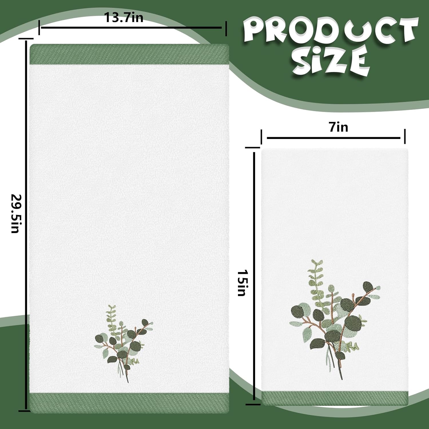 JarThenaAMCS 3Pcs Eucalyptus Hand Towels Greenery Leaves Embroidered Cotton Bathroom Towel Absorbent Bath Towel for Hand Drying Cleaning Cooking, 29.5 x 13.7 Inch