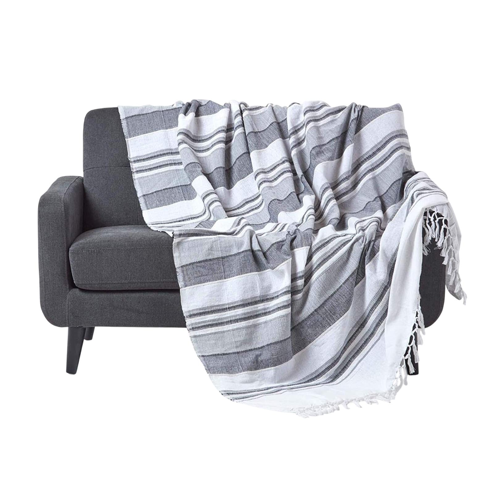 Homescapes Cotton Morocco Striped Monochrome Throw150 X 200 Cm from B&Q