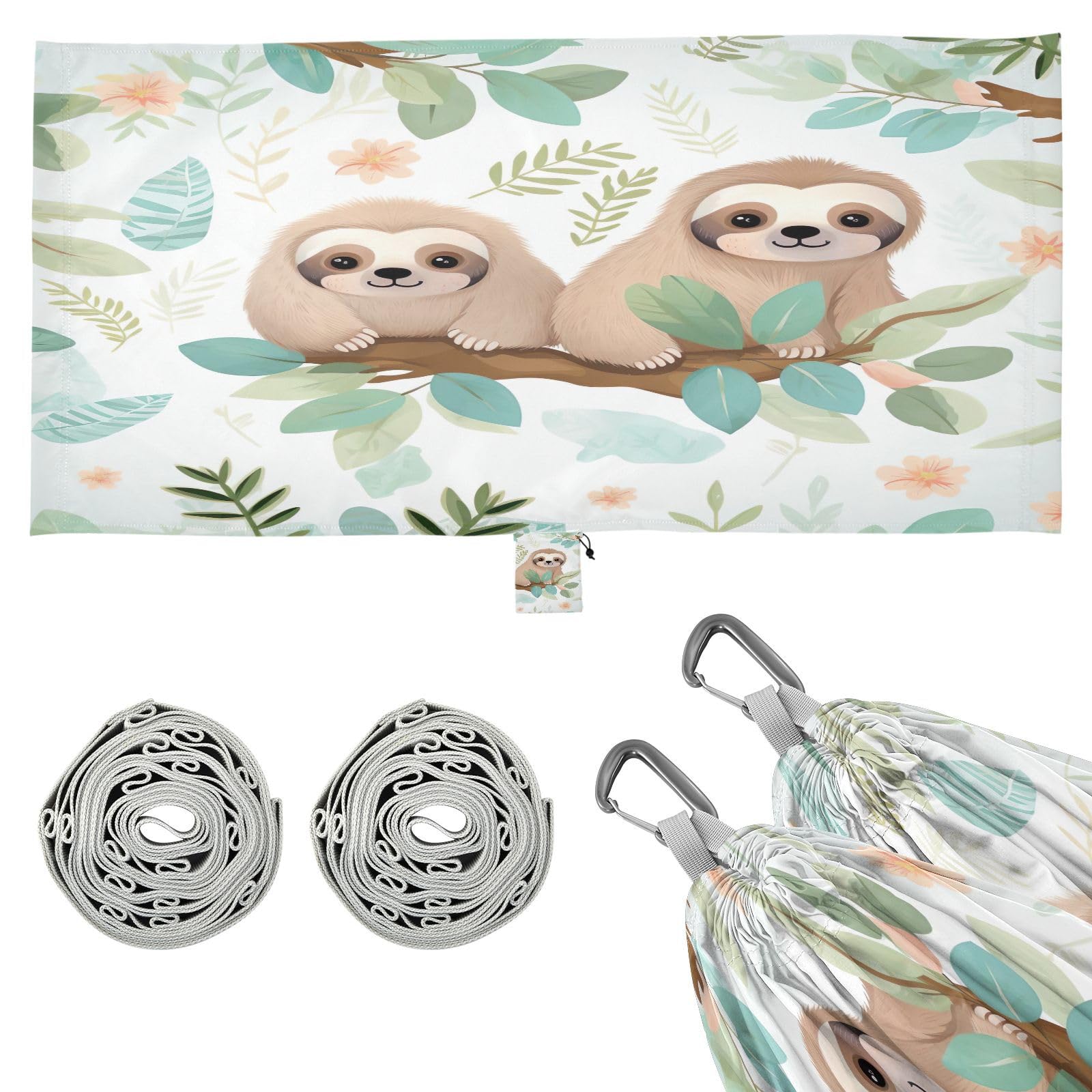 Kigai Cute Sloth Camping Hammock Durable & Portable Travel Hammock Holds 330lbs with Tree Strapsm, Pocket, Camping Accessories