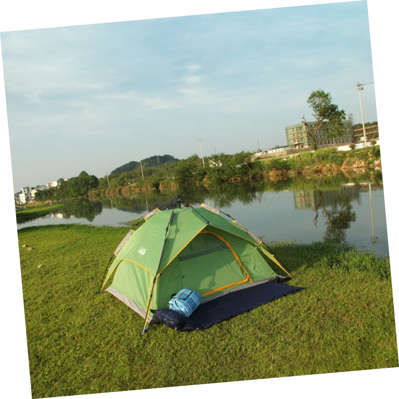 JUMPLAWN Wear Resistant Sleeping Pad with Built Pillow Portable Camping Mat for Outdoor Adventures Convenient Inflatable Camping Supply for Hiking Backpacking and Travel