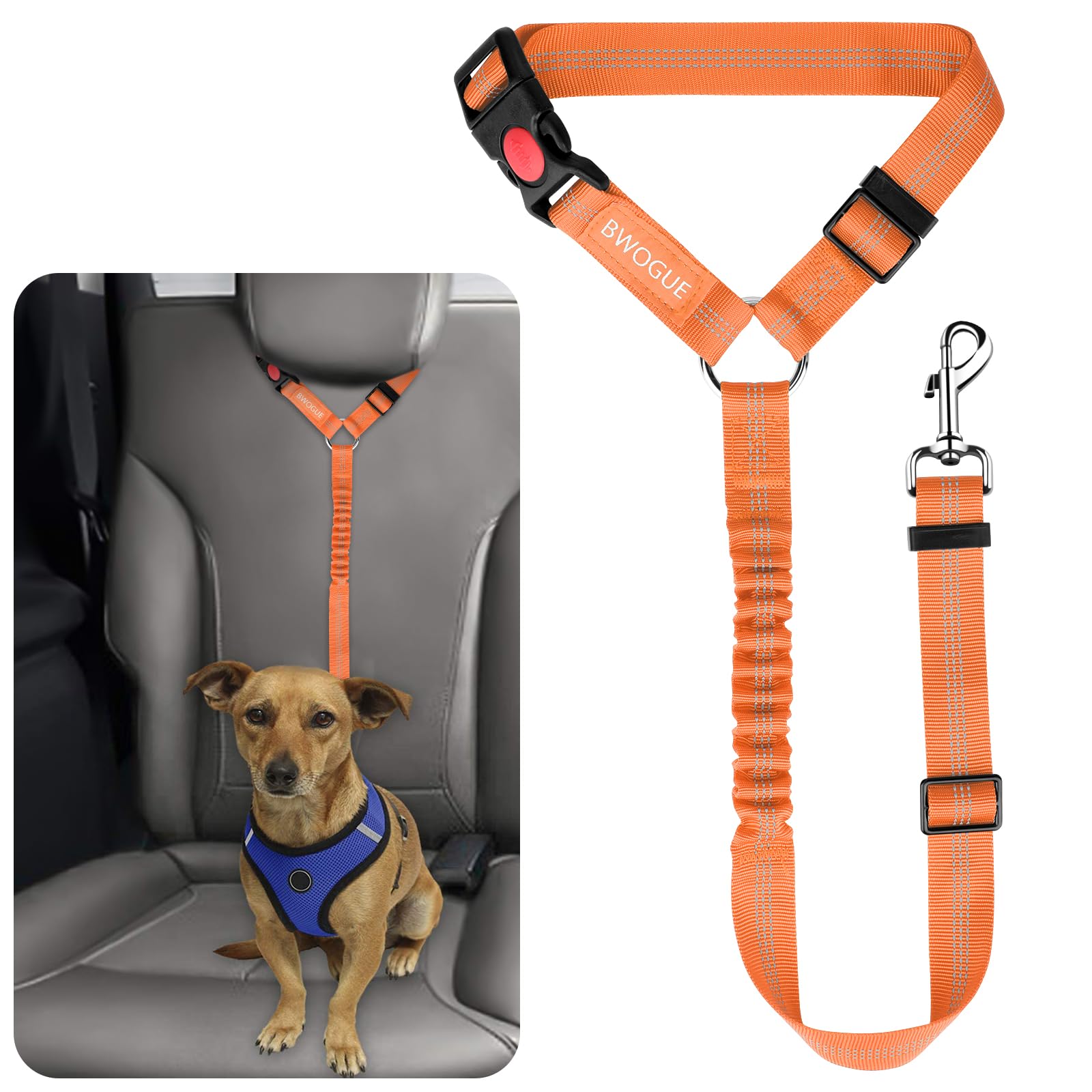 BWOGUE Pet Dog Cat Seat Belts, Car Headrest Restraint Adjustable Safety Leads Vehicle Seatbelt Harness (1 Pack)