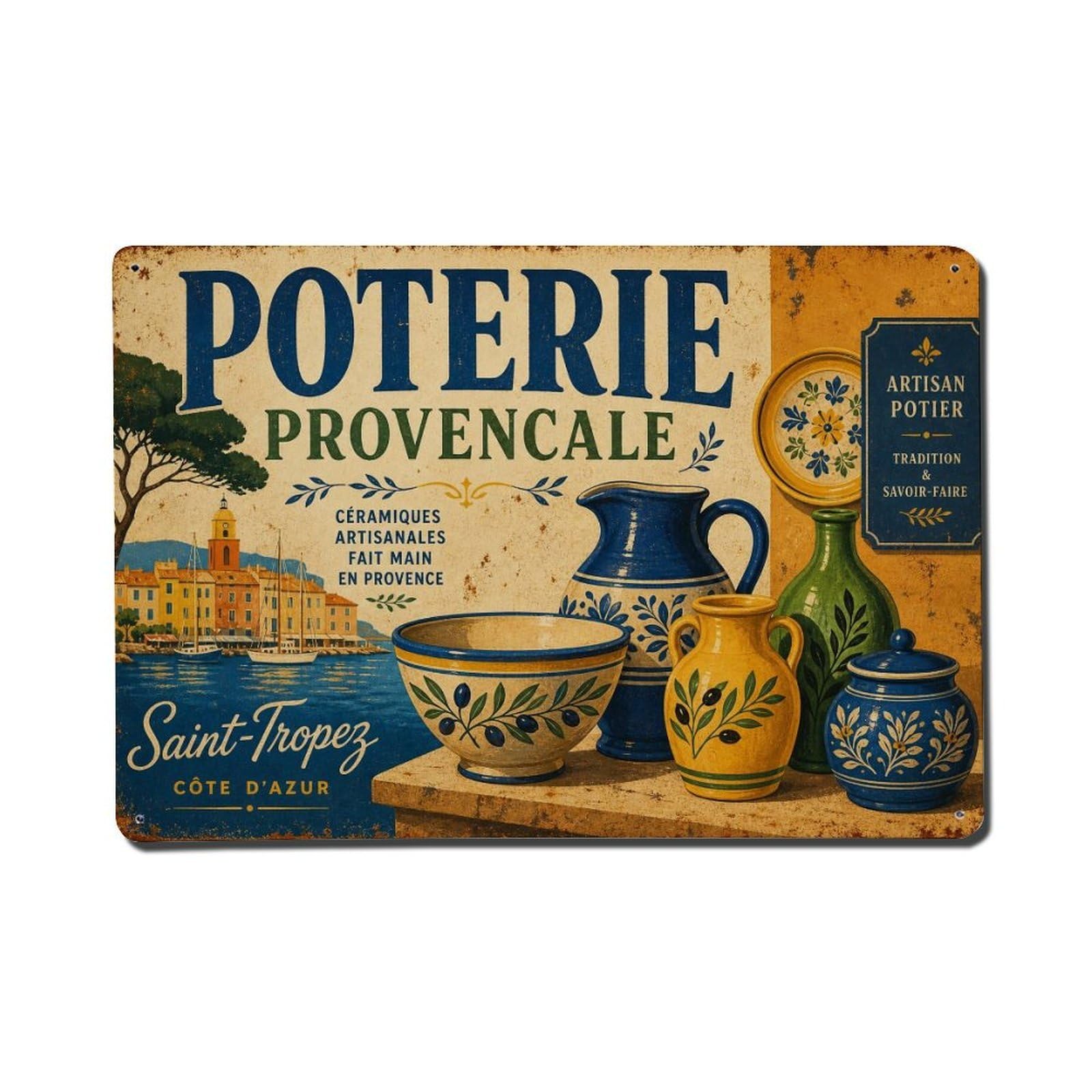 Classic French Village Travel Old Town Provence Metal Tin Sign Plaque Wall Decor for Cafe, Man Cave, Club Bar, Office, Home Garden Round Metal Poster 8x12Inch