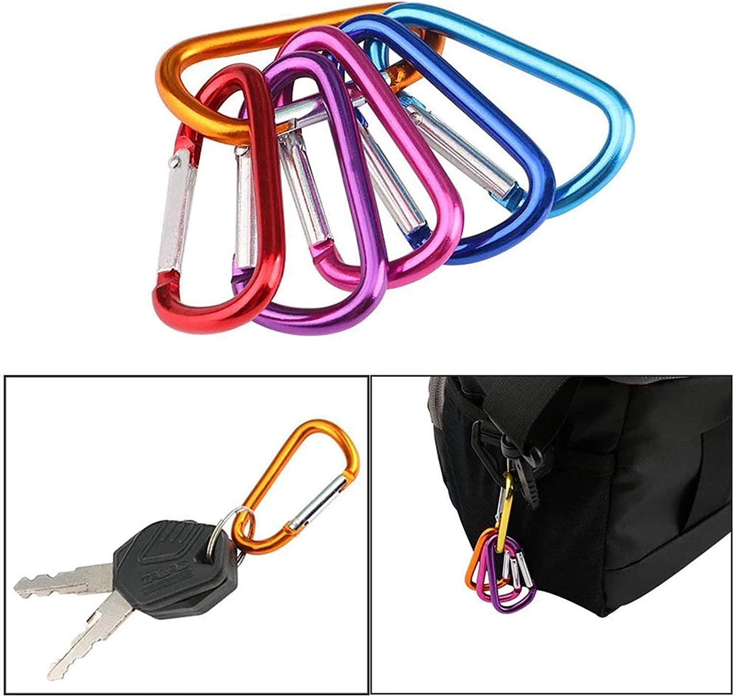 HUAZIZ 55 Pezzi Moschettoni ad Anello a D, Multicolore con Anello a D, Moschettoni per Arrampicata,Casa, Camper, Campeggio, Pesca, Escursionismo, Viaggi