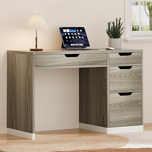 Miniatura 7 de Escritorio pequeño de 48 pulgadas con cajones, escritorio de nogal con almacenamiento, escritorio de estudio con archivador para dormitorio