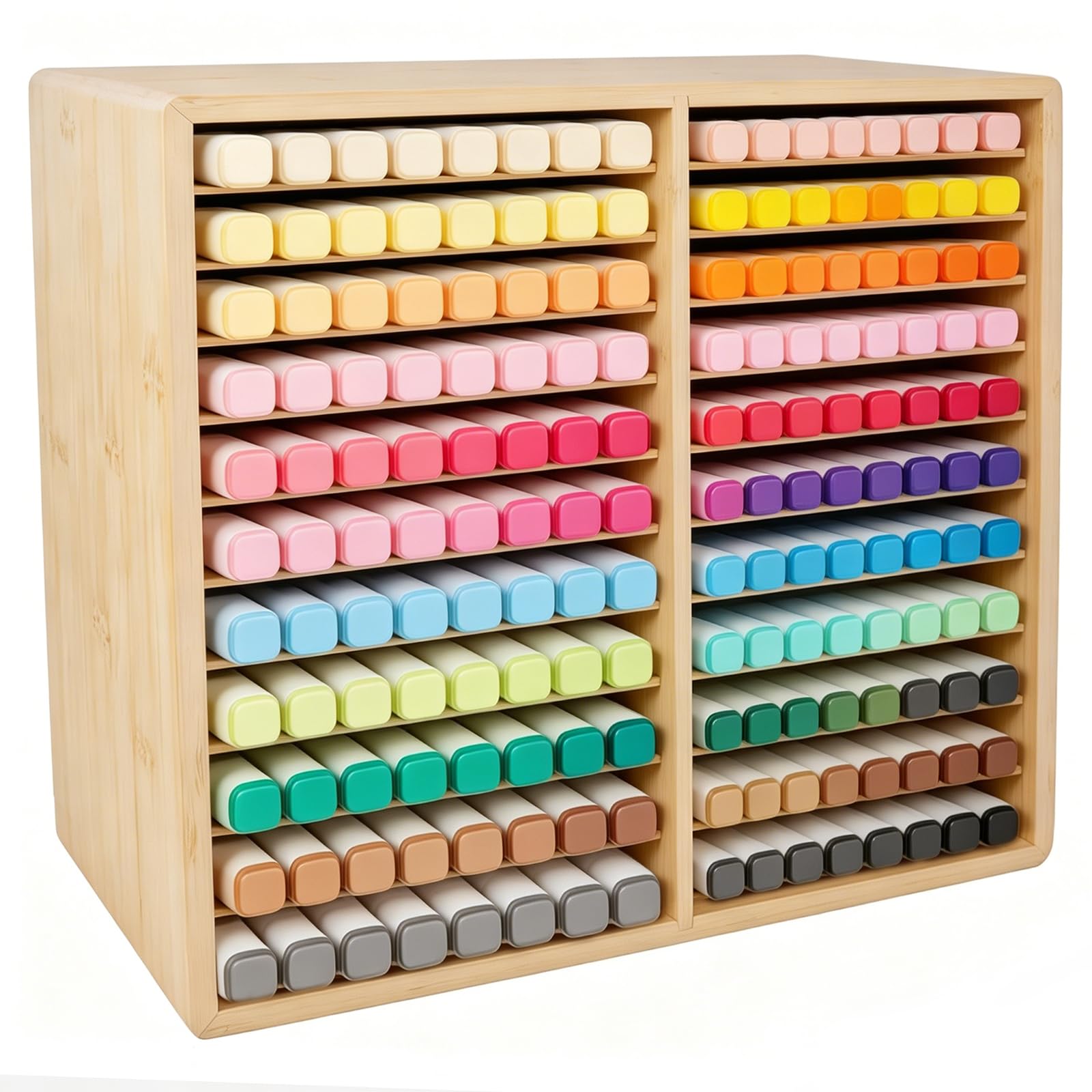 TUAKIMCE Marker Organizer for 176 Markers – Bamboo Pen & Pencil Holder with 22 Compartments – All-in-One Art Supply Storage for Home Office, Desk & Classroom – Christmas Gift for Artists