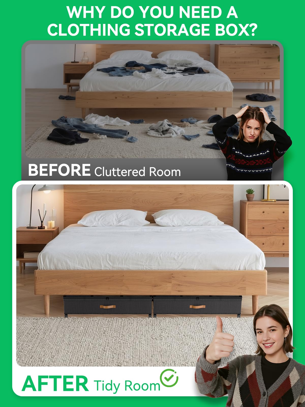 Paquete de 2 unidades de almacenamiento debajo de la cama con ruedas, contenedores escalables para guardar zapatos debajo de la cama, organizador de ropa y organizadores de muebles de 3
