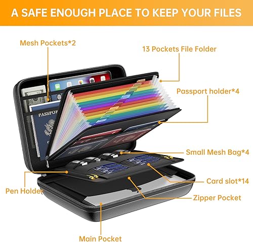 Miniatura 8 de Organizador de archivos ignífugo con cerradura y carcasa rígida DocSafe, caja de documentos ignífuga con carpeta de archivos de acordeón de 13