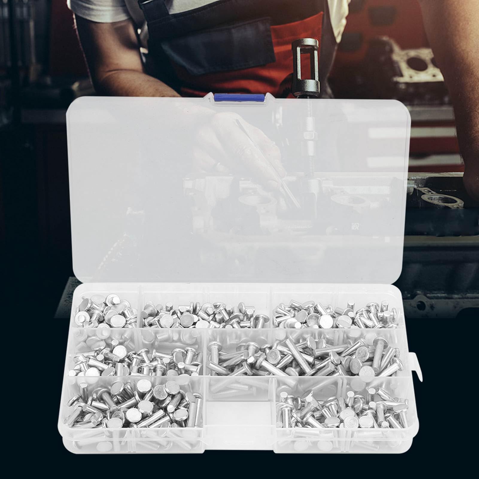 350 PCS M4 Alu Nieten, NIETEN SET Flat Head Solid Aluminium Nieten Sortment Kit 4/6/8/10/12/16/20 mm