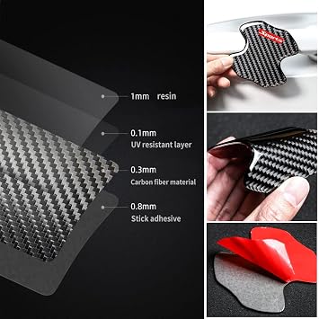 muekzru 4PCS Universal Carbon Fiber Car Door Handle Scratch Protector Sticker,Automotive Personalize Exterior Accessories,Car Door Handle Paint Scratch Protective