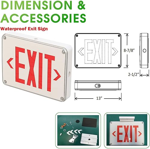 Miniatura 4 de Garrini LED Exit Sign Red Letter with Backup Battery Suitable for Wet Location Waterproof Single Double faces, 120277V,Commercial Grade,Fire