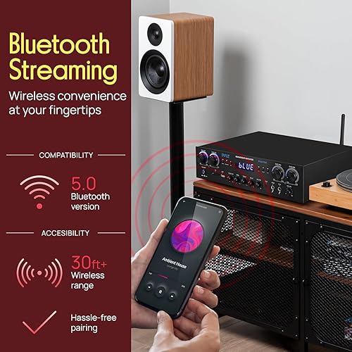 Miniatura 3 de Pyle Amplificador estéreo Bluetooth para cine en casa, 4 canales, sistema de sonido de 800 vatios con MP3, USB, SD, AUX, RCA, FM, micrófono,