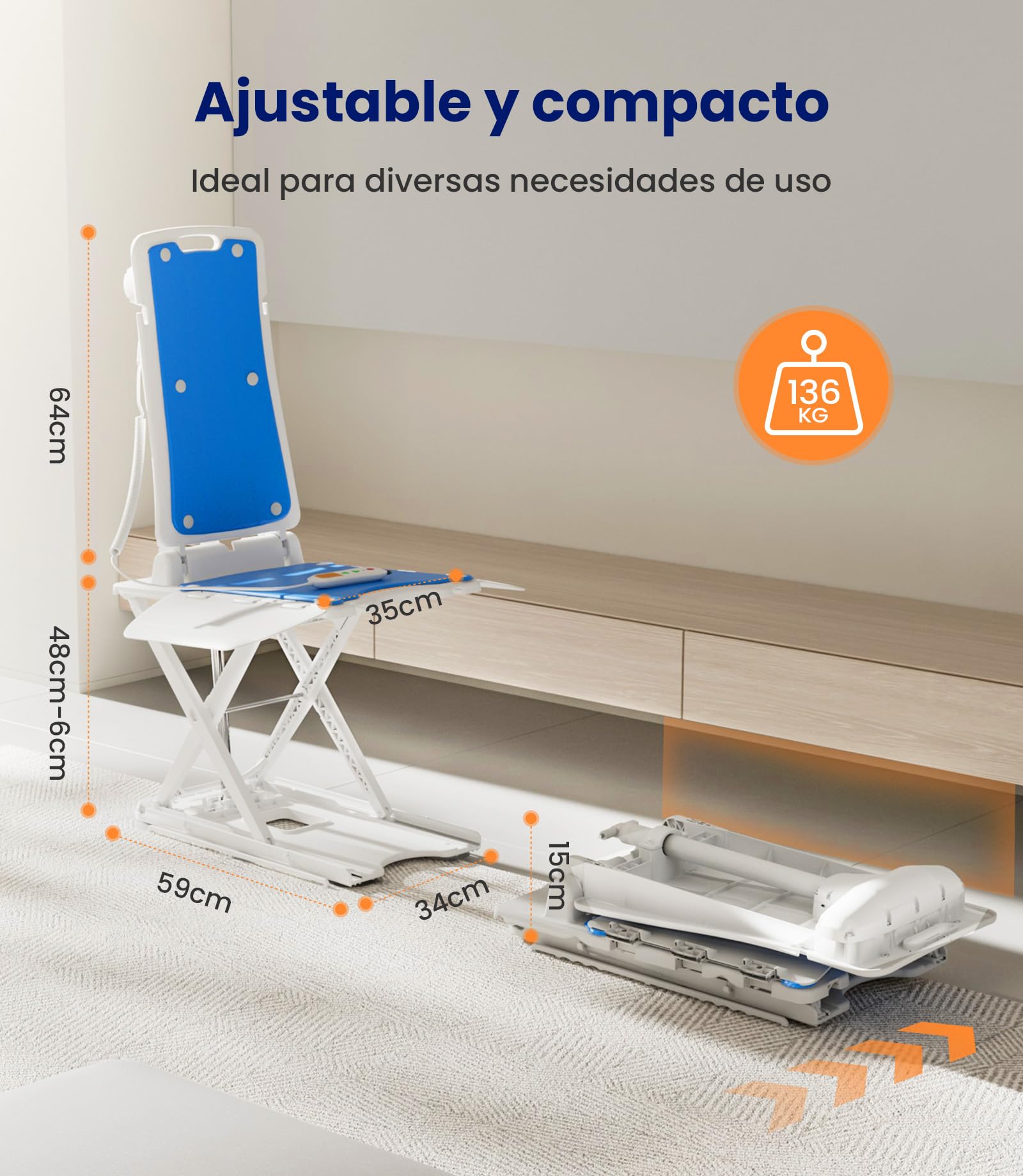 VOCIC Asientos de elevación eléctricos – Silla elevadora Multifuncional, Ajustable hasta 48 cm, Ayuda para levantarse del Suelo, Soporte hasta 136 kg, Ideal para Personas Mayores
