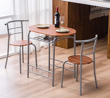 3 Piece Dining Set, Small Dining Table and Chair, Breakfast Table Set Indoor for Small Kitchen Studio, Light Brown