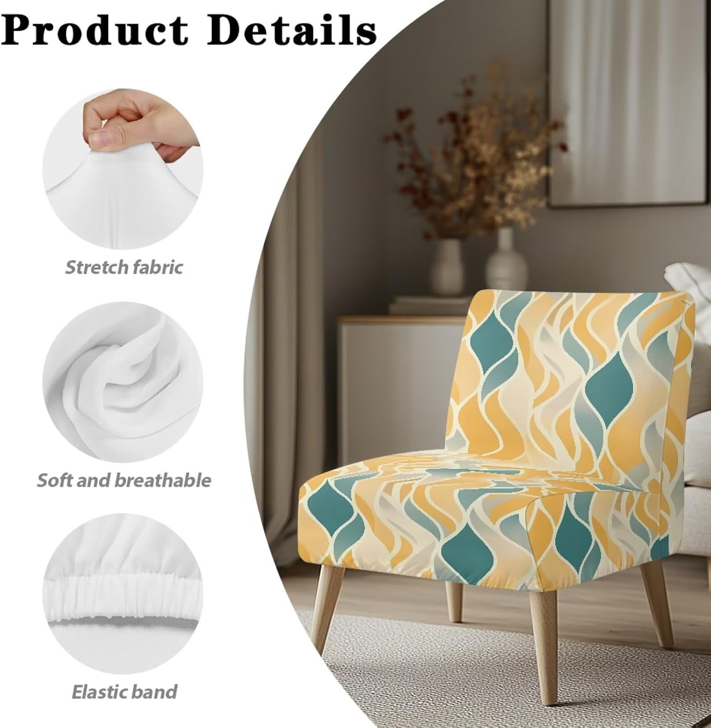 Merkmak Geometric Armless Accent Chair Slipcover Abstract Couch Chair Protective Cover Without Arms Stylish Single Sofa Couch Seat Slipcover for Living Dining Room Decorations