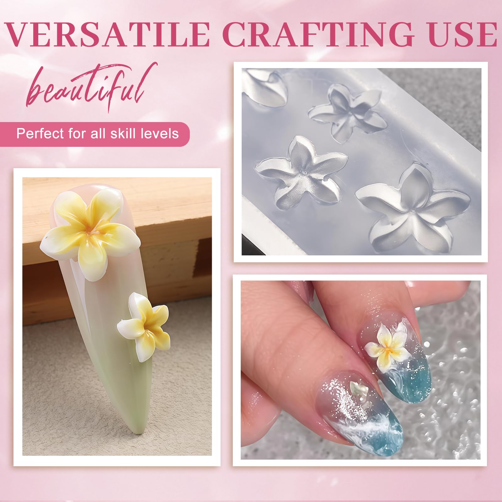 Silicona Molde Para Uñas 2 Piezas Reutilizables Transparente 3D Flores Arte De Uñas Plantillas