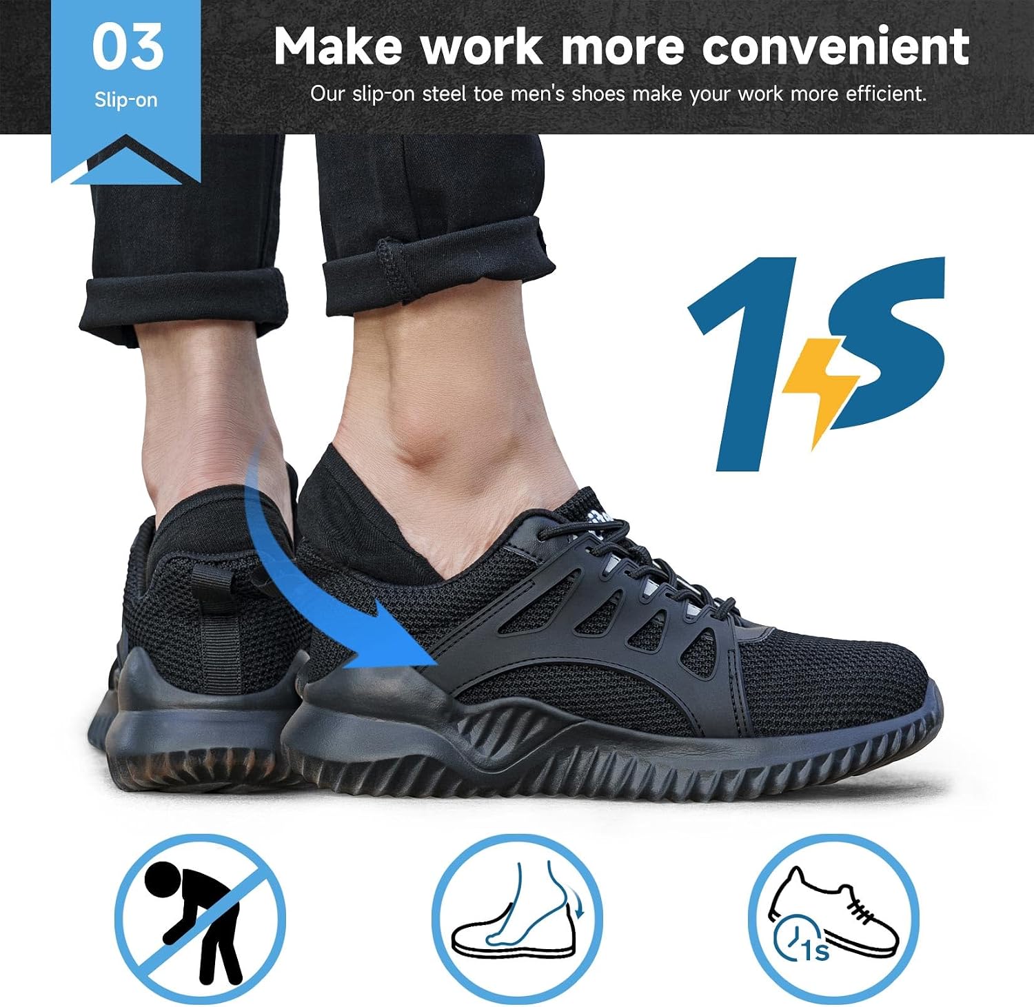 Tinefiy Steel Toe Shoes for Men Lightweight Comfortable Composite Toe Safety Work Sneakers Cushion Puncture Proof Indestructible Shoe