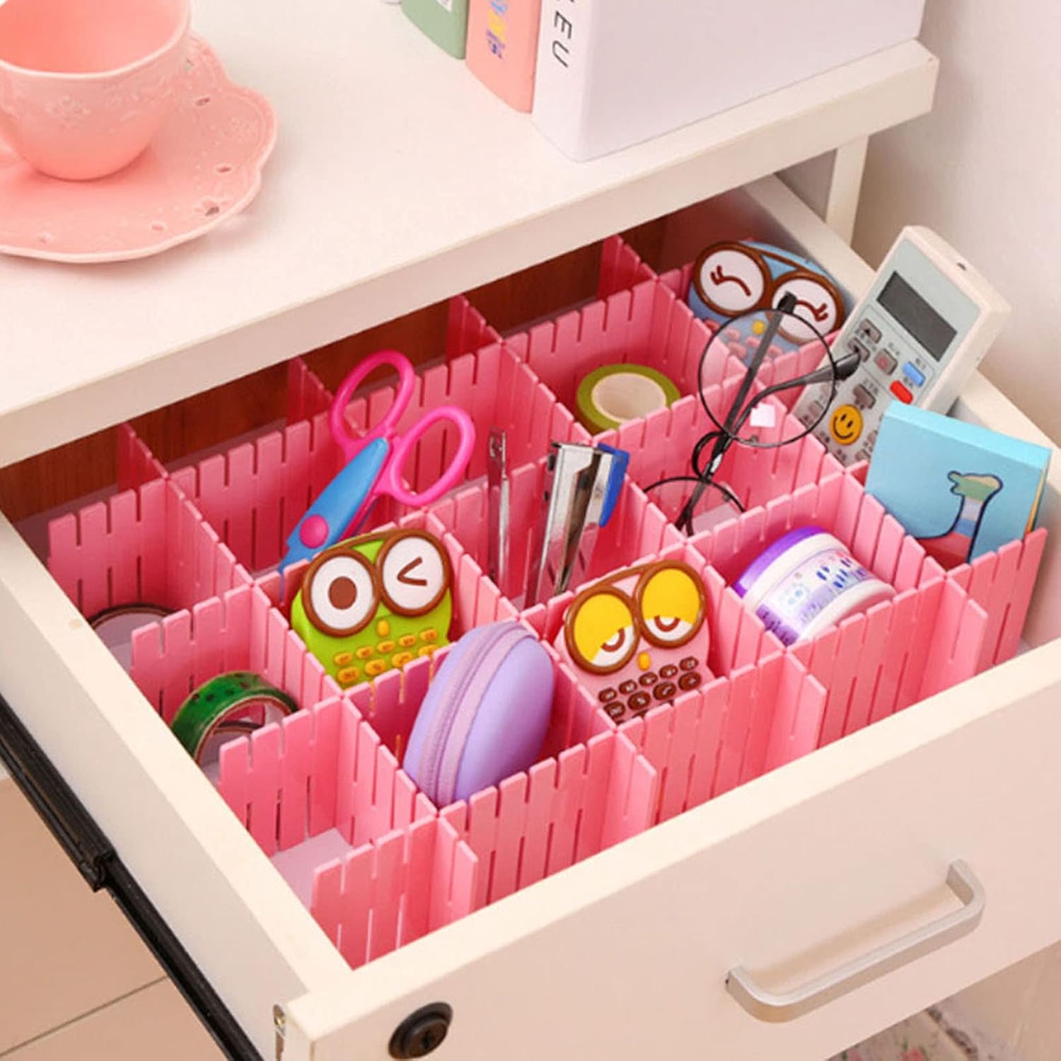Tyenaza 4Pcs Drawer Dividers, Plastic DIY Adjustable Drawer Organizer Dividers Separators for Desktop Dresser Bedroom, Socks Underwear Makeup