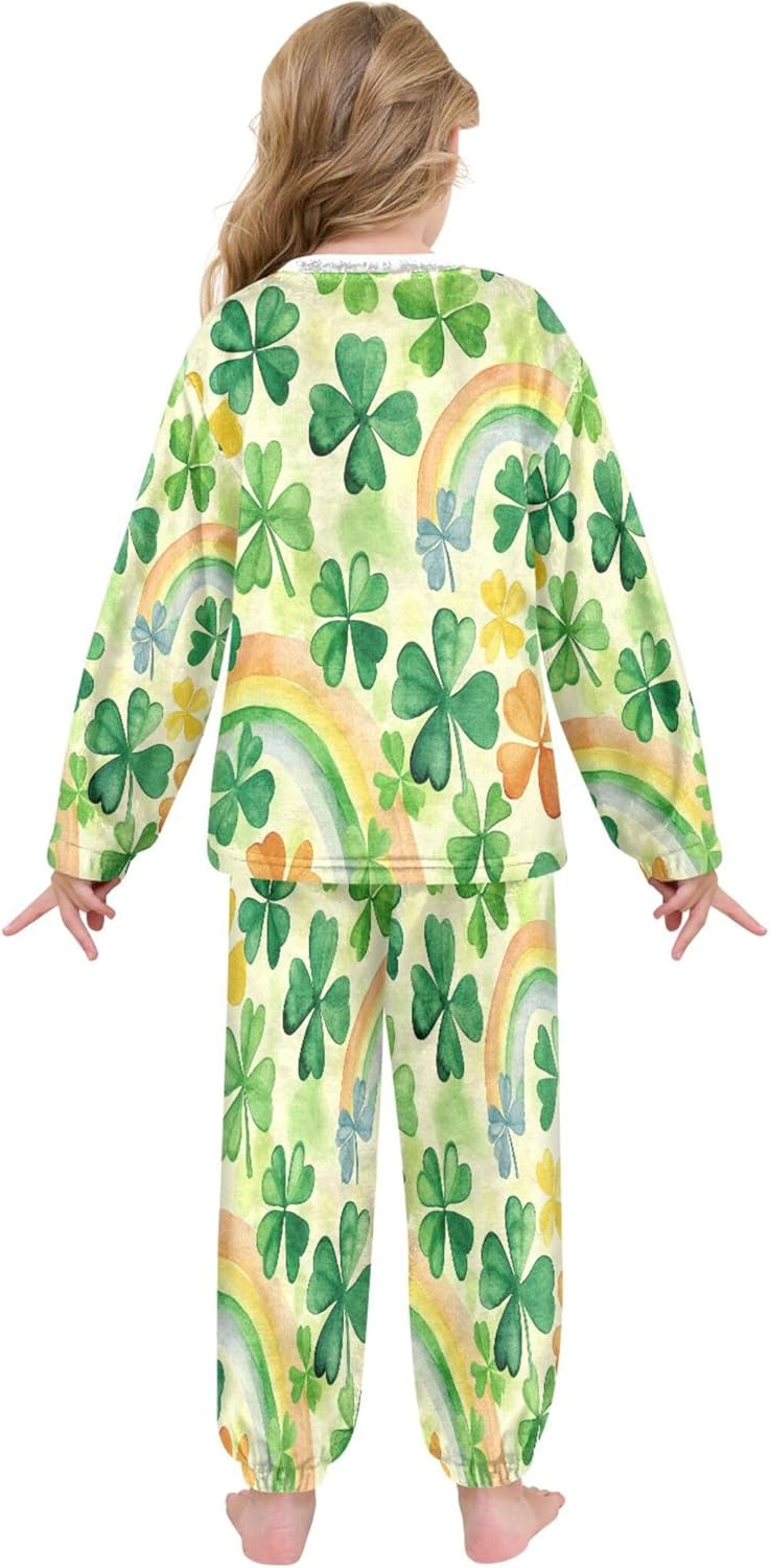 Fleece Pajama Sets Long Sleeve Top with Pants Soft Sleepwear 2 Piece Pjs Set