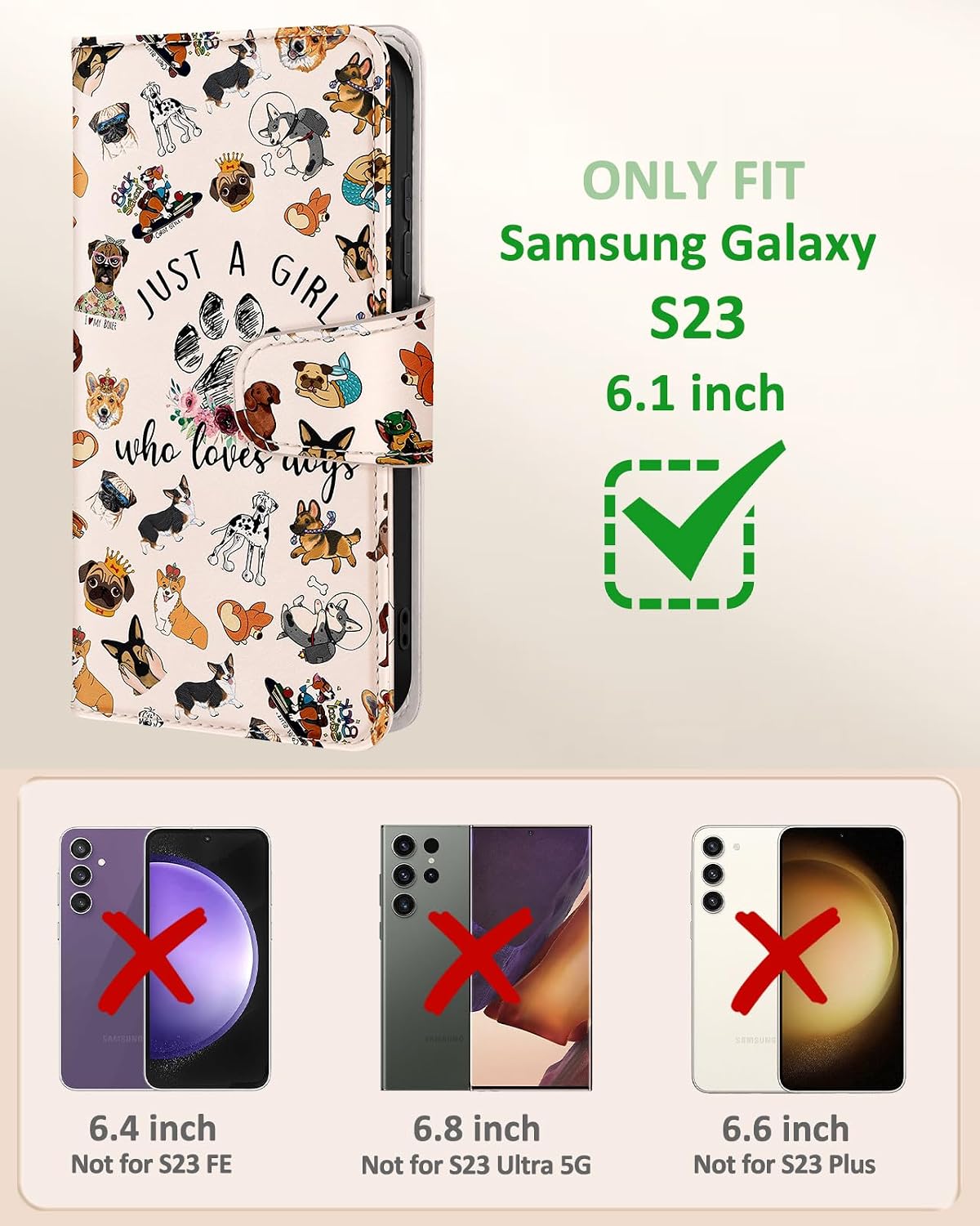 Buleens for Samsung Galaxy S23 Wallet Case for Women - with Card Holder S23 Flip Case Leather Crossbody Cute Aesthetic Galaxy S23 Case with Strap Kickstand for Girls Girly, Little Puppy image 2