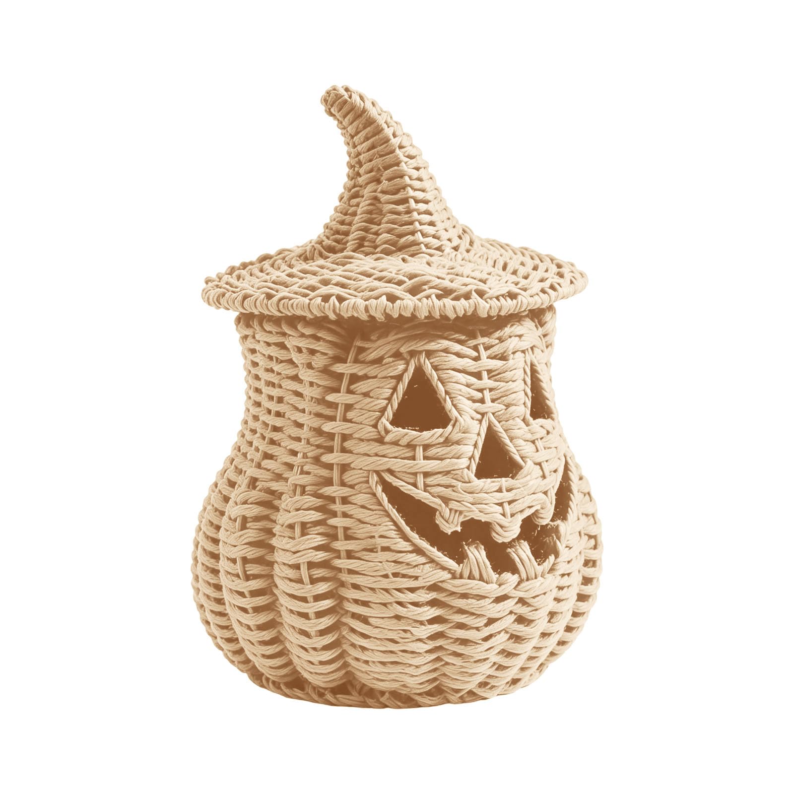 Corlidea Halloween Woven Seagrass Pumpkin for Halloween Scary Candy Storage Home Decoration Black Witch Hat Pumpkin Lantern Autumn Rustic
