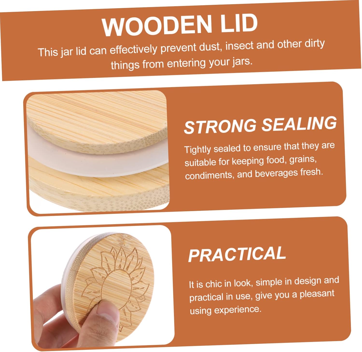 Ciieeo 16pcs Wood Yogurt Jar Lids Sunflower Pattern Airtight Sealing Lids for Jars and Chic Design for Storage and Drinking Needs