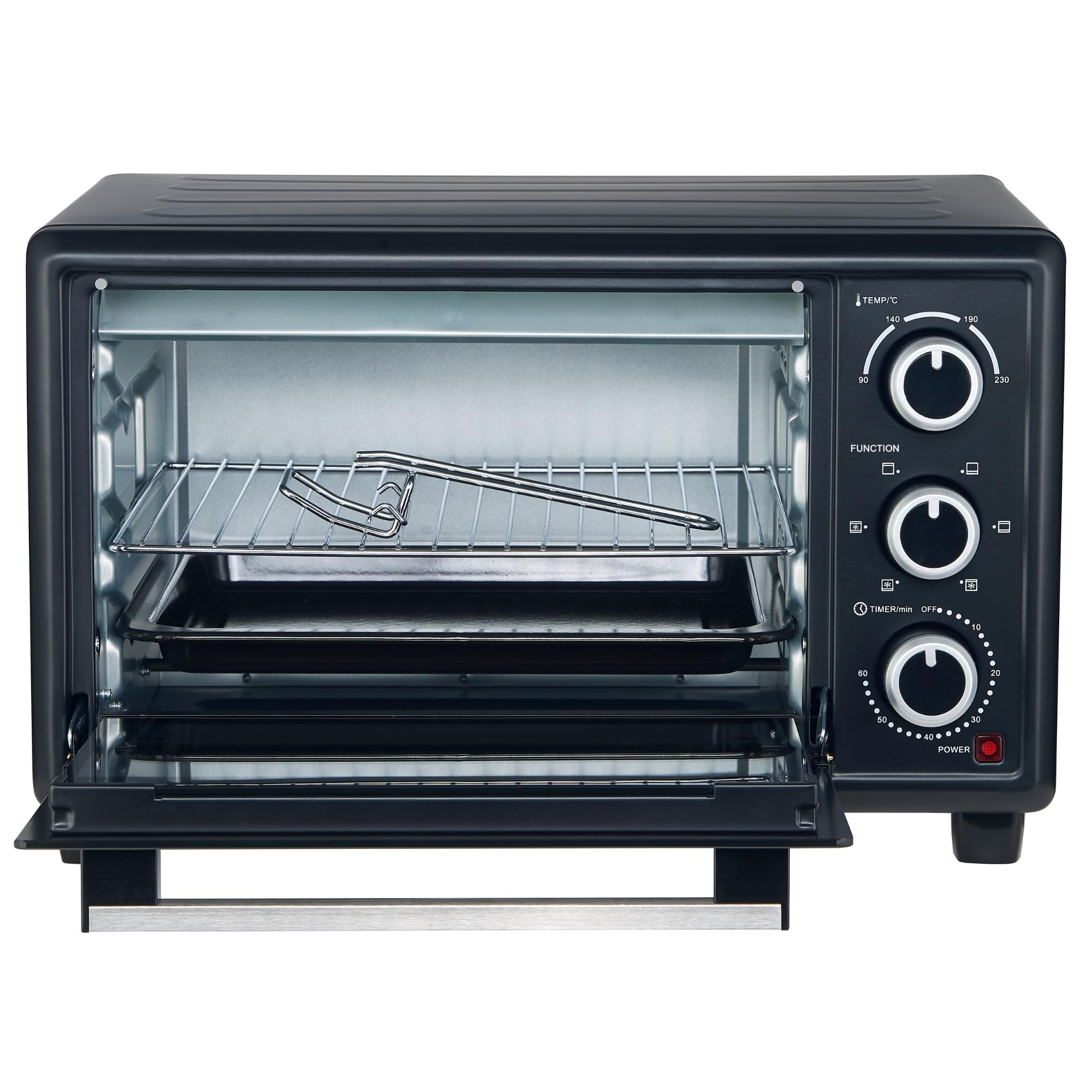 OptimumX Mini Electric Oven 20L – Compact Oven with Convection 1380W, 6 Functions, Timer 60 min, Black