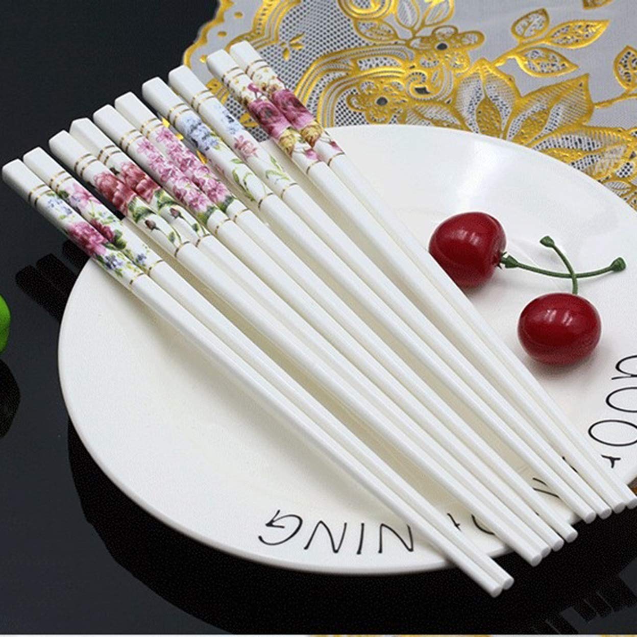 Bacchette Cinesi in Porcellana, 10 Paia di Bacchette Giapponesi, Bacchette per Sushi, Bacchette Lunghe, Bacchette di Protezione Ambientale per Piatti asiatici riutilizzab