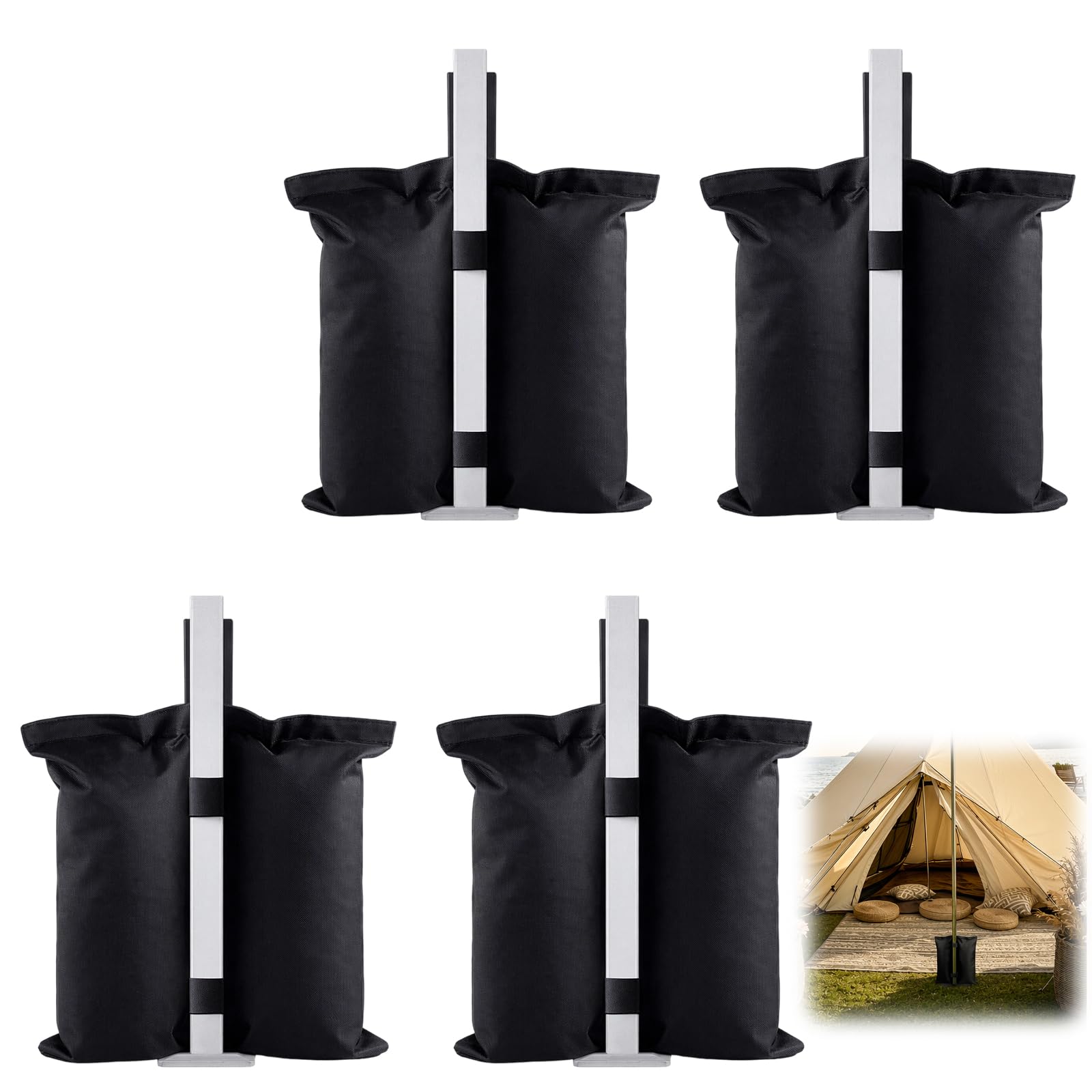 4-Piece Sand Bag Weights, Heavy Duty Sandbag, Trampolines Weighted Feet Bag, Fillable Tent Weights for Gazebo Legs, Pop-Up Canopies and Trampolines (Black - Without Sand)