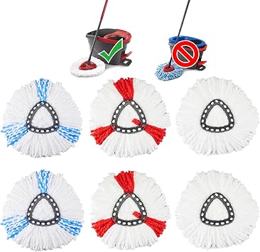 6 Pack Spin Mop Replacement for Turbo 2in1 Bucket Set Spinning Wringer, Washable Microfiber Mop Cloth for All Kind of Floors