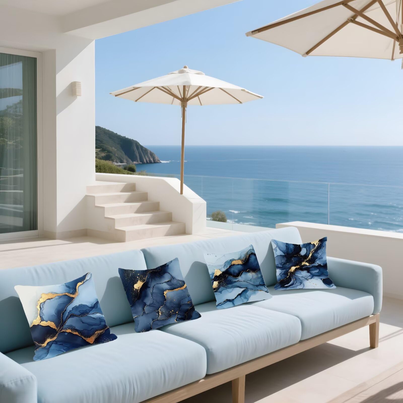 Cojines Sofa Fundas Cojines 45x45cm SúPer Suave Cojin Azul marino Mármol Juego de 4, Fundas Almohada Impermeable Exterior, Interior Y Exterior Cojin Decorativos, JardíN SalóN Regalos NavideñOs P-181
