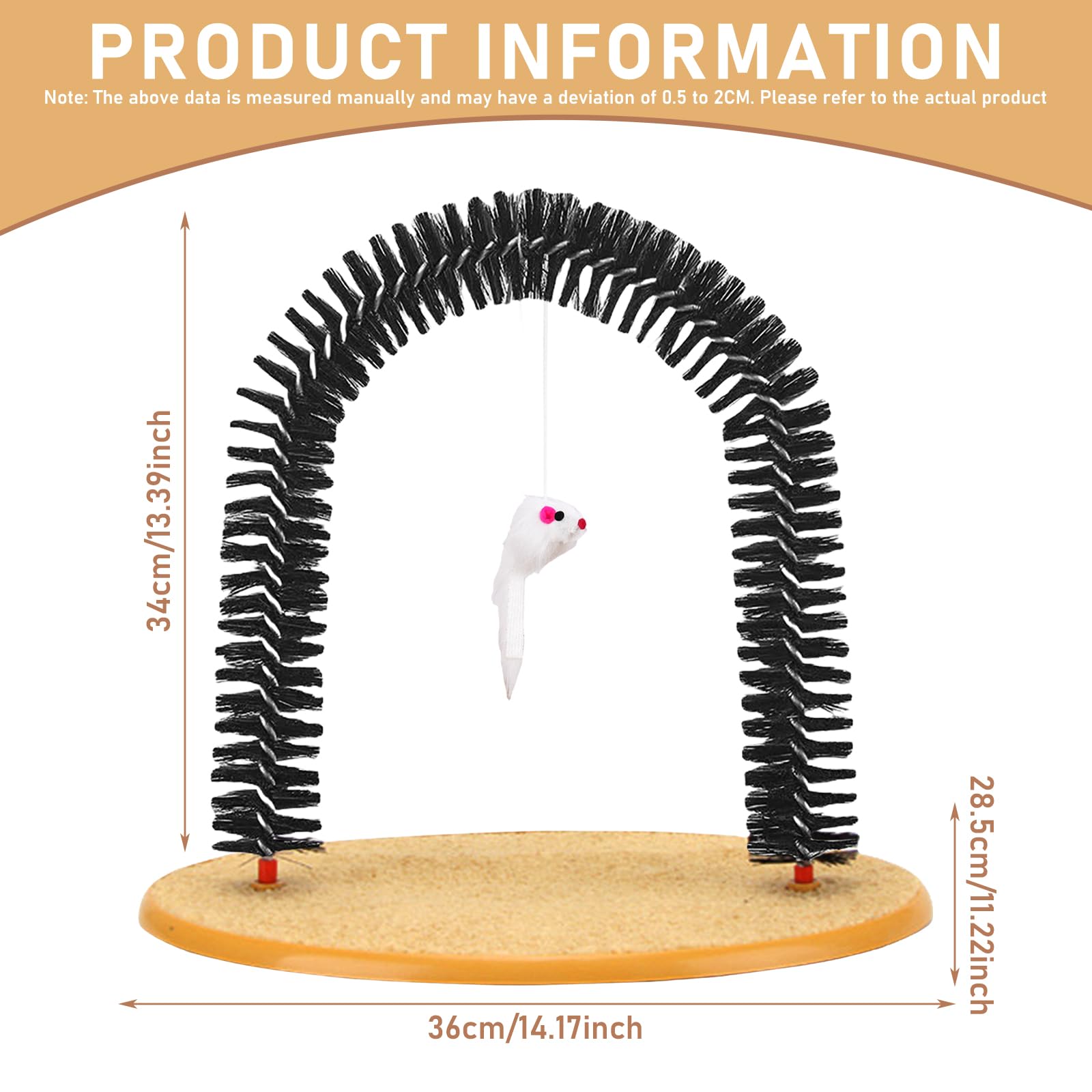 The Cat Arch Massage- Und Fellpflegebogen, Enthaarungsbogen Für Katzen 36×34 cm, Enthaarungsbogen Katze, Kratzpfostenmit Spielzeug Mäuschen Mit Katzenminze