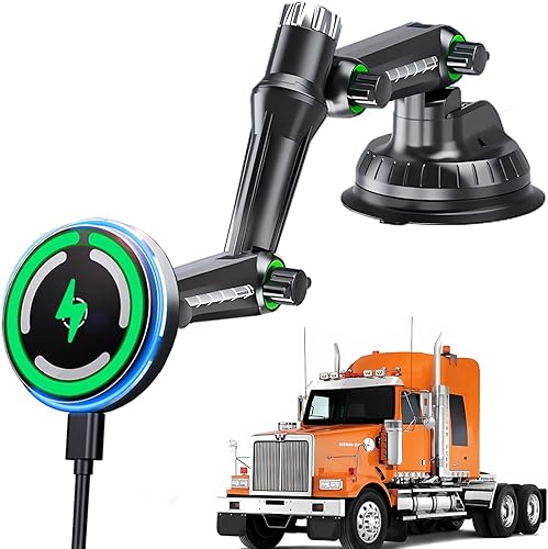 Soporte de teléfono para camión para cargador de automóvil MagSafe, brazo largo de 10 pulgadas, carga inalámbrica magnética Qi2 de 15 W para