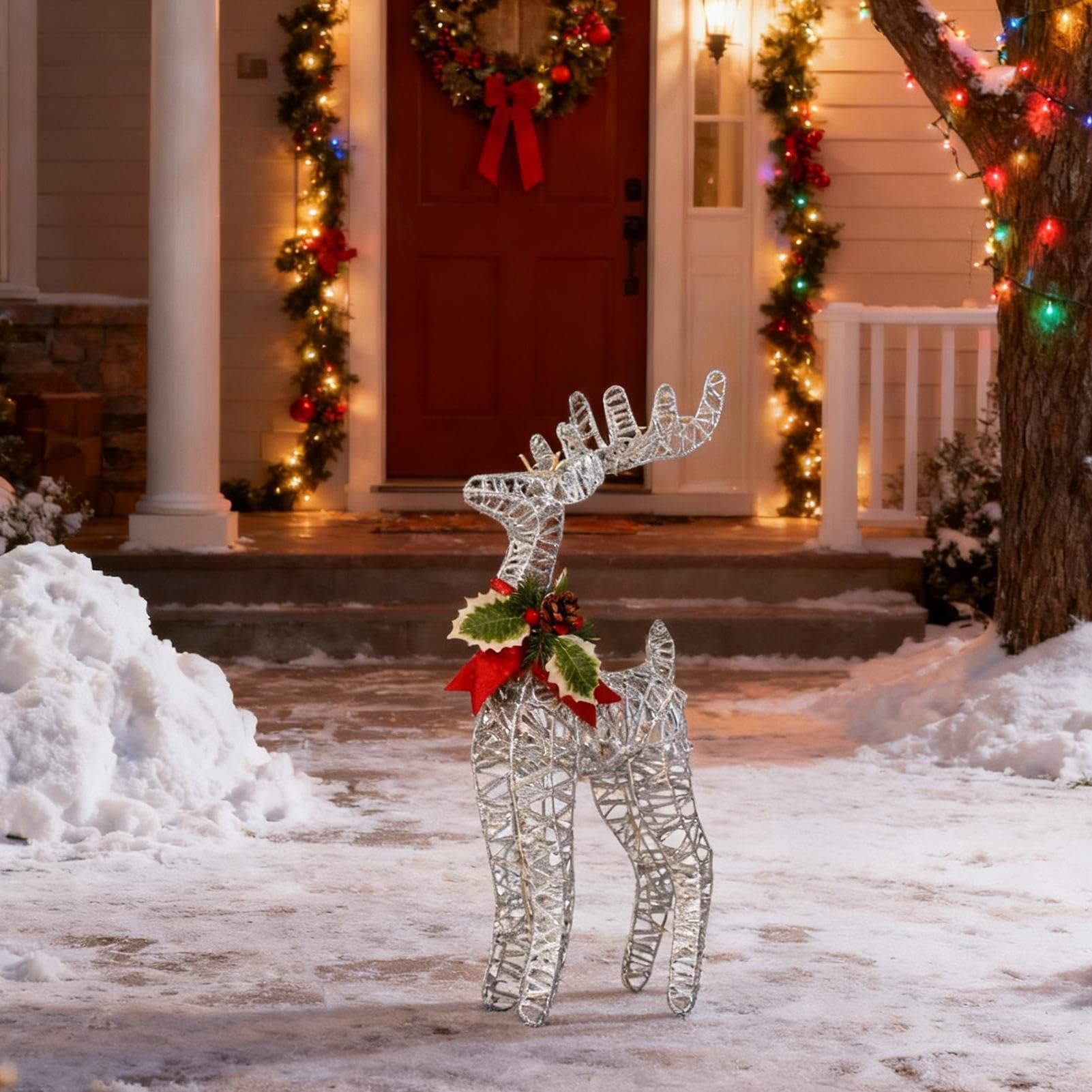 Figuritas De De Navidad Festivo De Metal Iluminado | Decoracion Navideña De Para Sala De Estar Interior Hogar Navideño Exterior Familia Entrada Festival Repisa