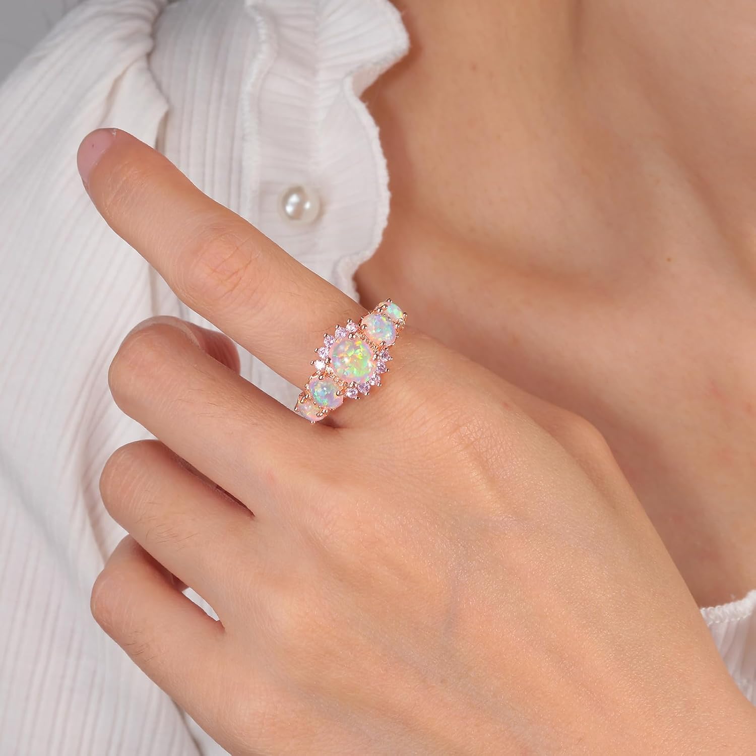 CiNily Silver Plated Green/Pink/White Fire Opal Ring Emerald Gemstone Ring Size 5-12 - Image 2