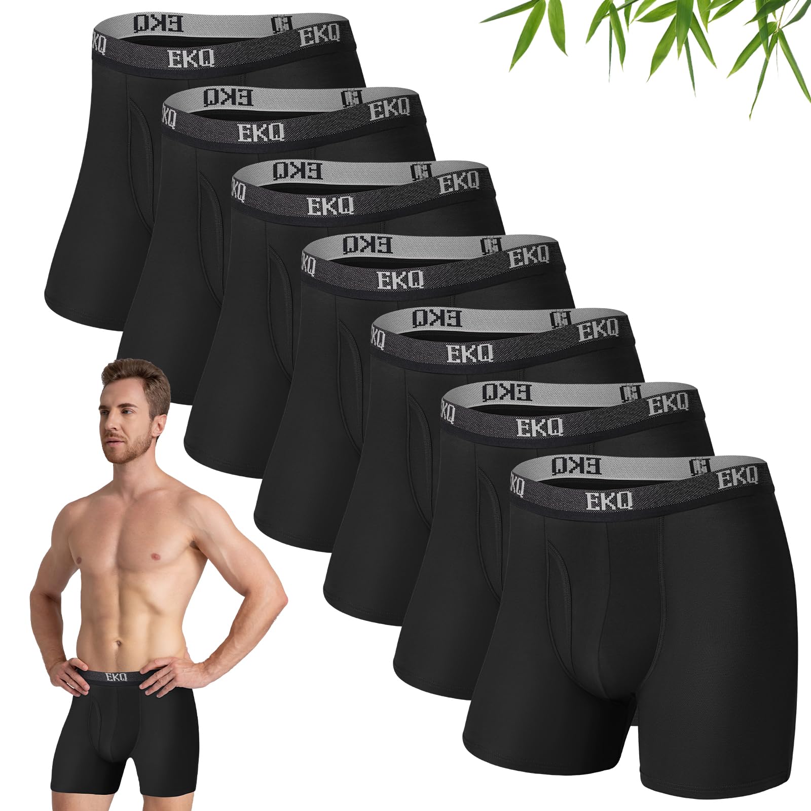 EKQ Mens Boxer Briefs Underwear 7 Pack Breathable Bamboo Rayon Boxers for Men Soft Stretchy Men's Underwear with Fly