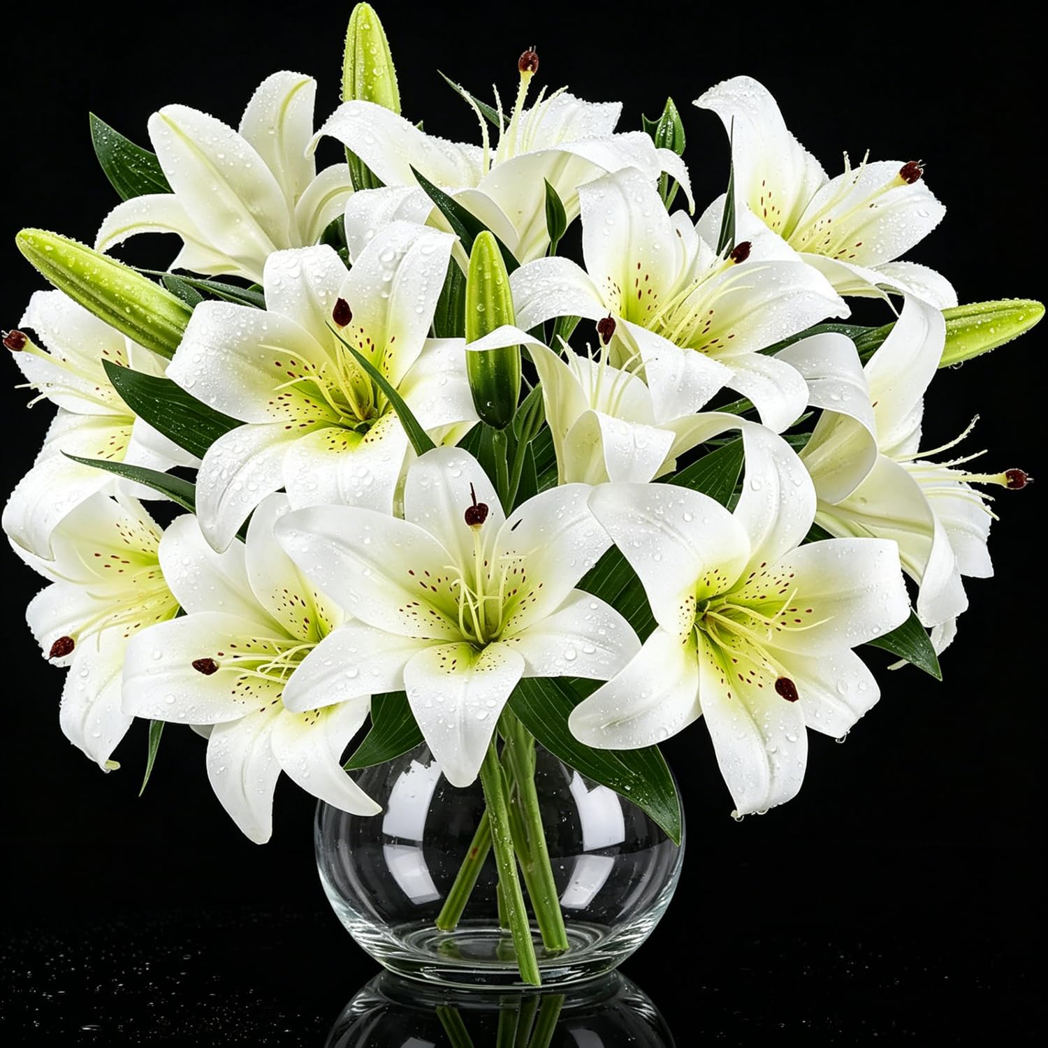TYL&TYS 6PCS Artificial Lilies Flower Set, 3D Printing Realistic Fake Lilies with 12 Heads and 6 Buds