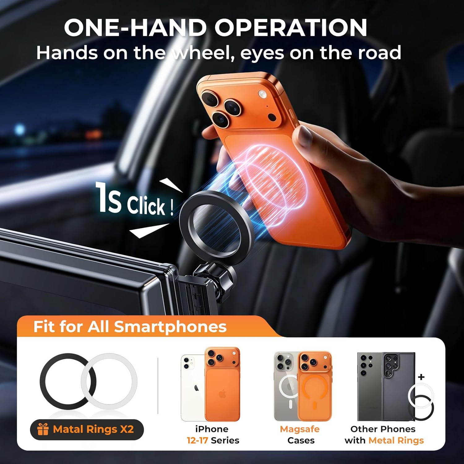 Car Phone Holder for Honda Accord 11th Gen Hybrid 2026 2025 2024 2023 (Only for 12.3-Inch Screen) 360° Rotation Magnetic Cell Phone Mount, Compatible with Magsafe, Does Not Affect Air Vent