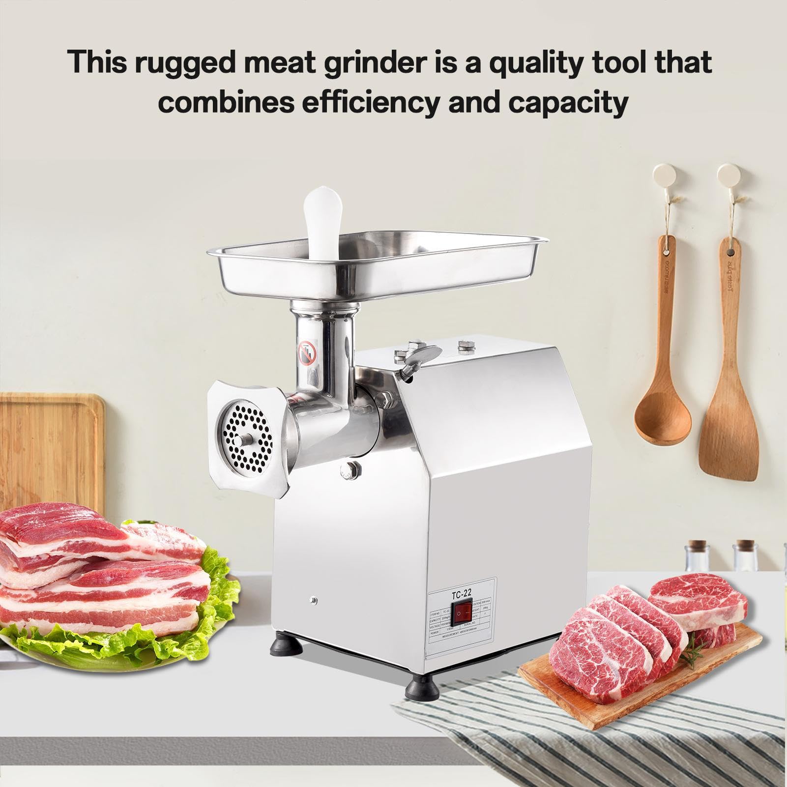 Meat Mincer | 110V Electric Meat Grinding Machine,Commercial 1.0Hp Stainless Steel Food Grinder Kitchen Tool for Homemade Burger Patties