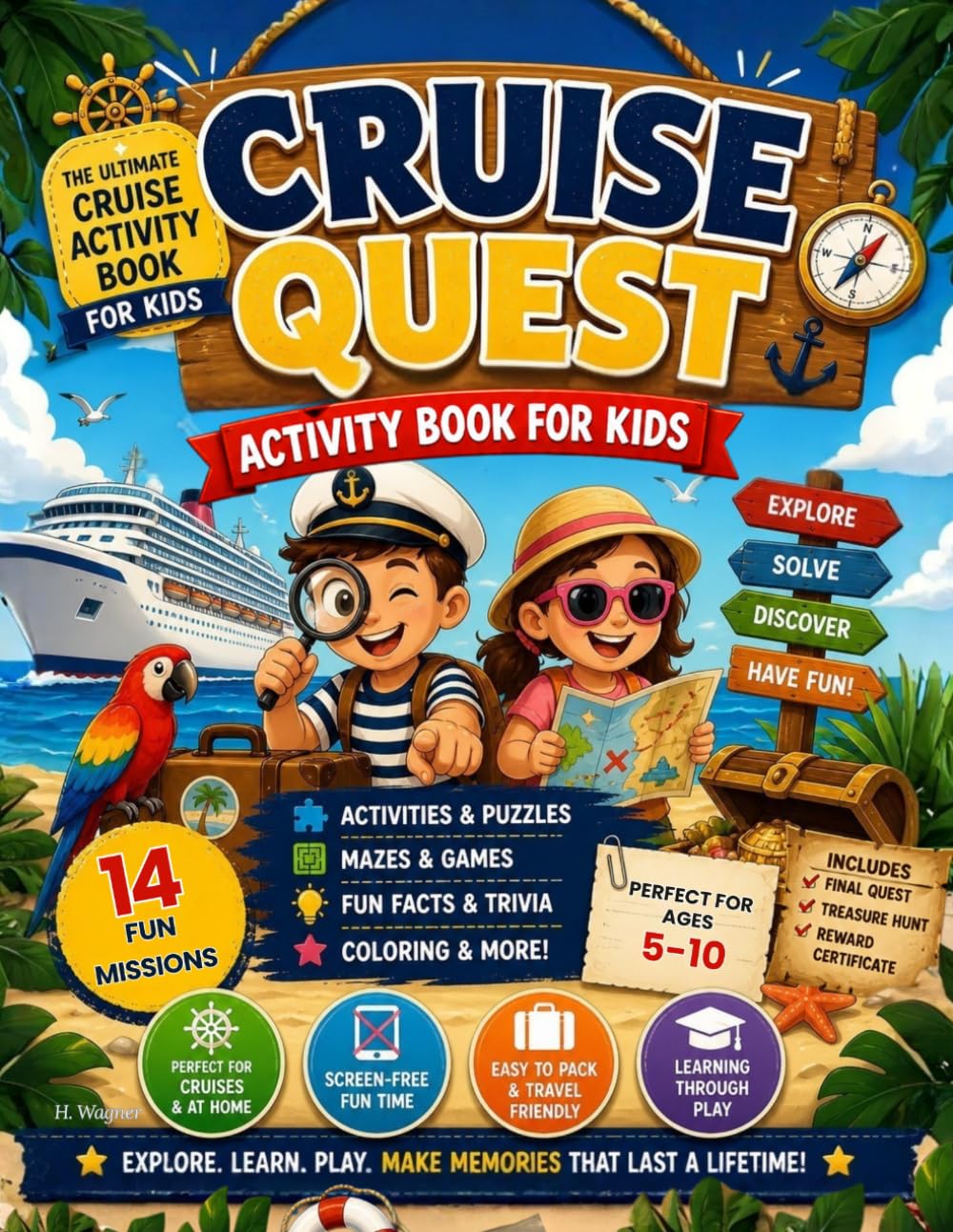 CRUISE QUEST - Activity Book for Kids: 14 Fun Missions, Puzzles & Mazes, Games & Fun Facts | Screen-Free Travel Activity Book for Cruises & Vacations