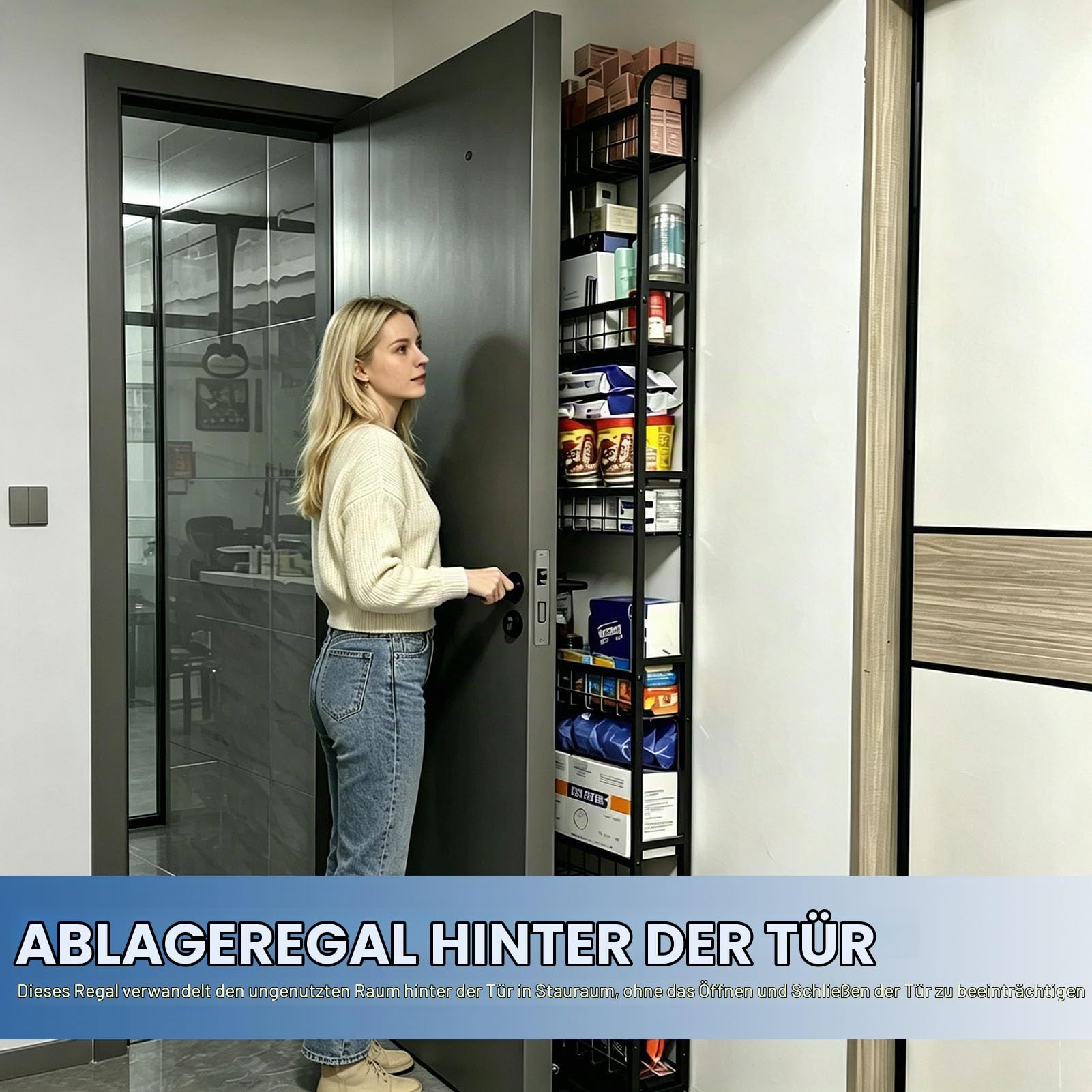 Schmales Regal Hinter der Tür 5 Etagen, Multifunktional Aufbewahrungsregal Hinter Freistehend Metall, Bücherregal gegen Wand, Raumaufbewahrung Organizer, Ideal für die Aufbewahrung