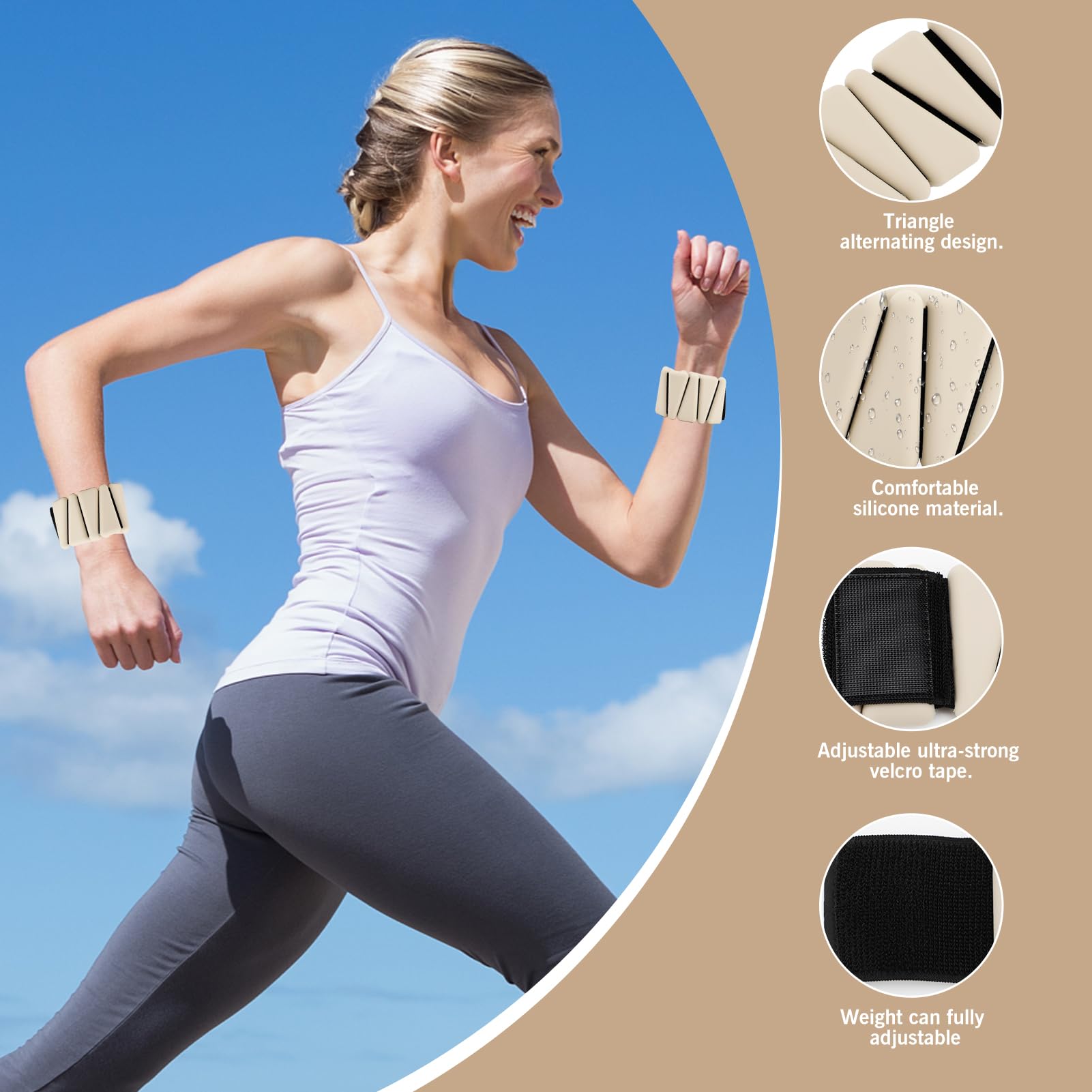Lot De 2 Poids De Poignet/Cheville Réglables – 1 Lb (450g) – Gris – Yoga/Danse