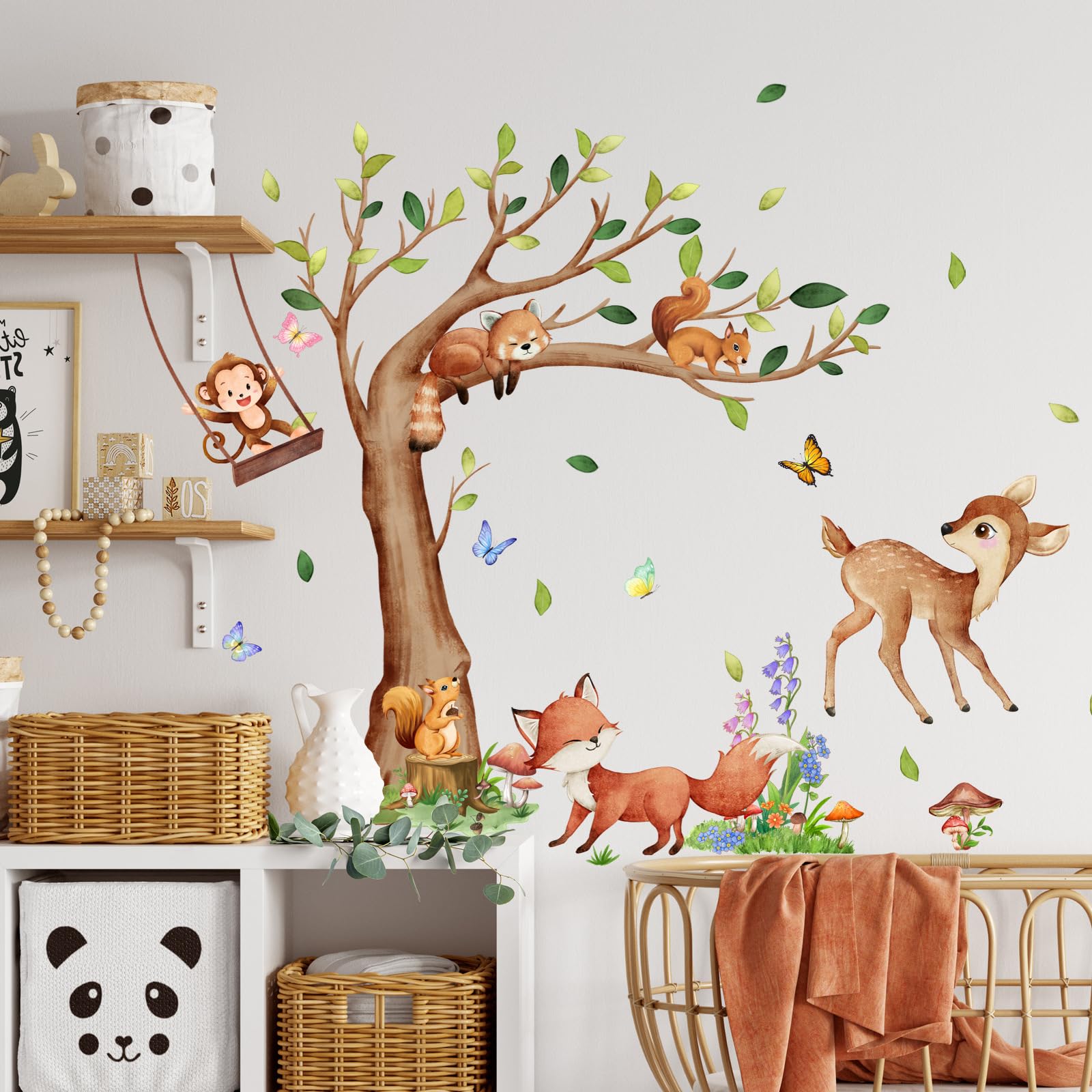 Nursery Decor Decalmile Jungle Animals Climbing Tree Wall Decals Monkey  Lion Koala Tiger Wall Stickers Baby Frida Mom Postpartum, image size:1600x1600