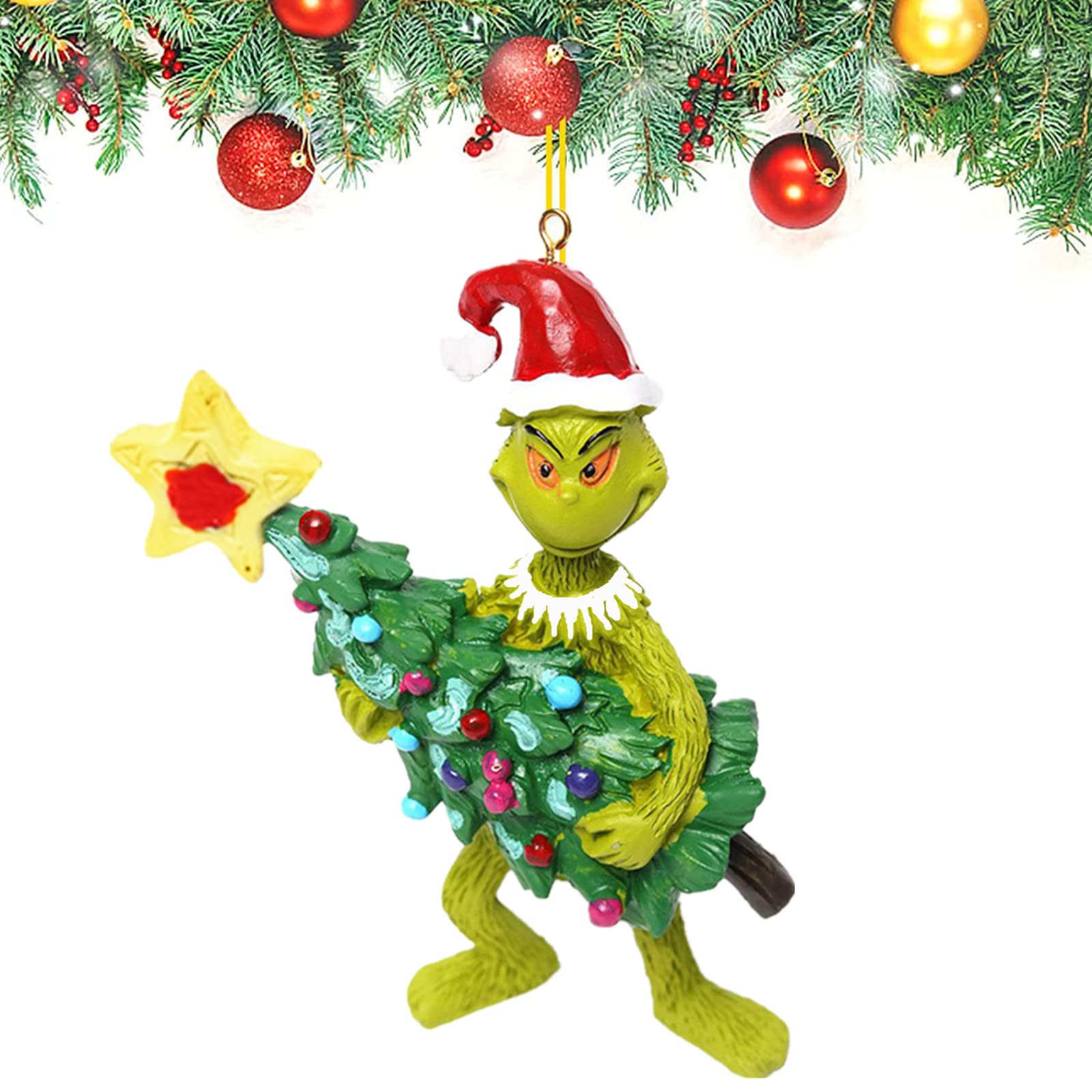 Grinchy Resin Pendant, Christmas Tree Hanging Decoration,Funny Stole Christmas Resin Pendant, Green G-rinch Xmas Decor for Home Holiday Party