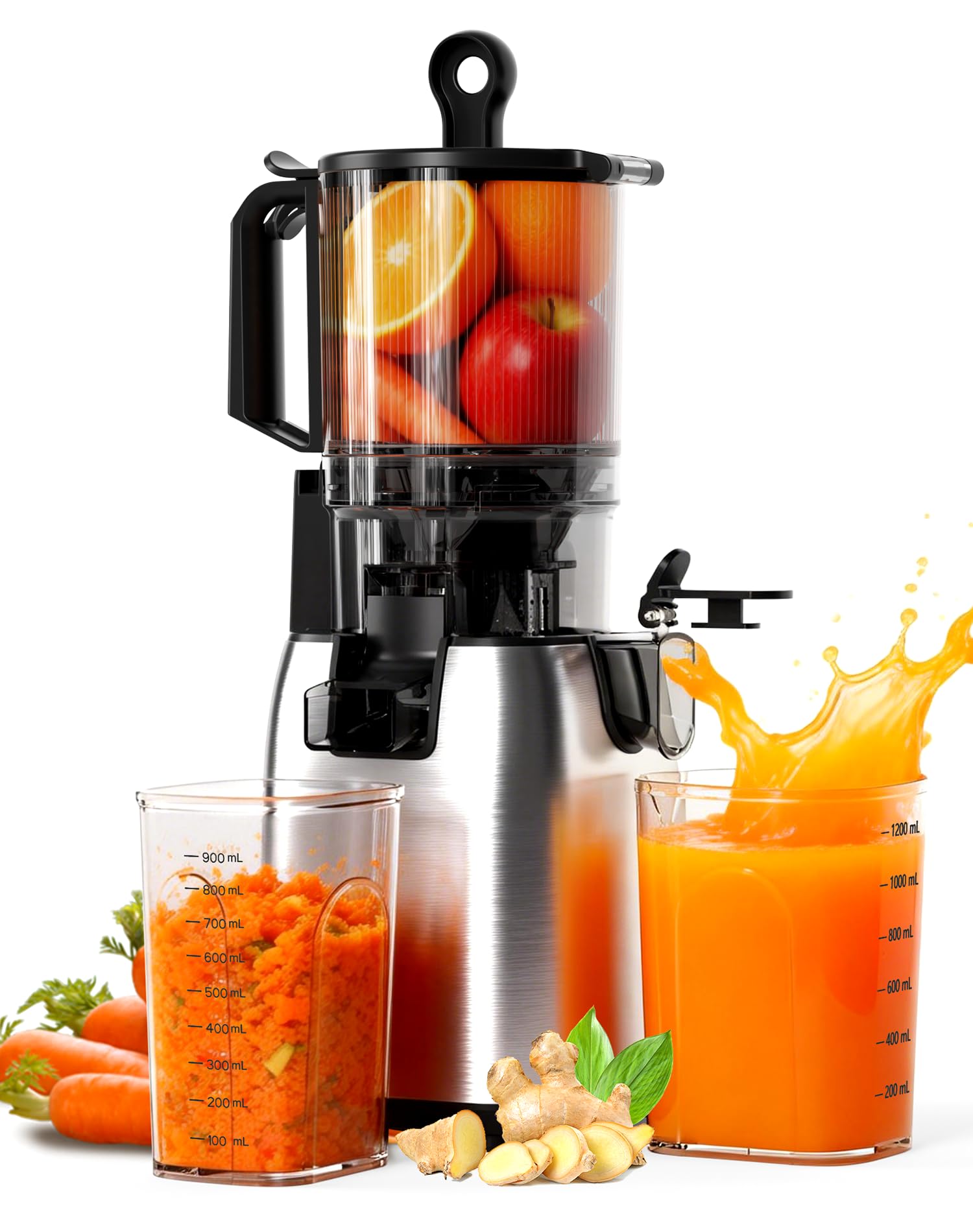 Cold Press Juicer with Stainless Steel Base 5 4 Inch Wide Feed Chute Juicer Machines For Whole Fruits