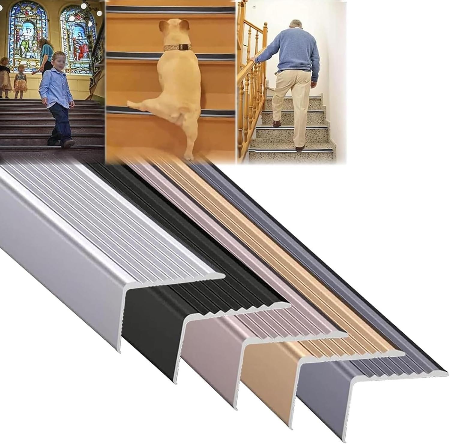 Anti-Slip Stair Strip, Aluminum Stair Nosing Threshold Bar, Anti-Slip Stair Strip for Indoor and Outdoor Stairs, L-Shaped Corner Protection Profile-Black||3x2cm