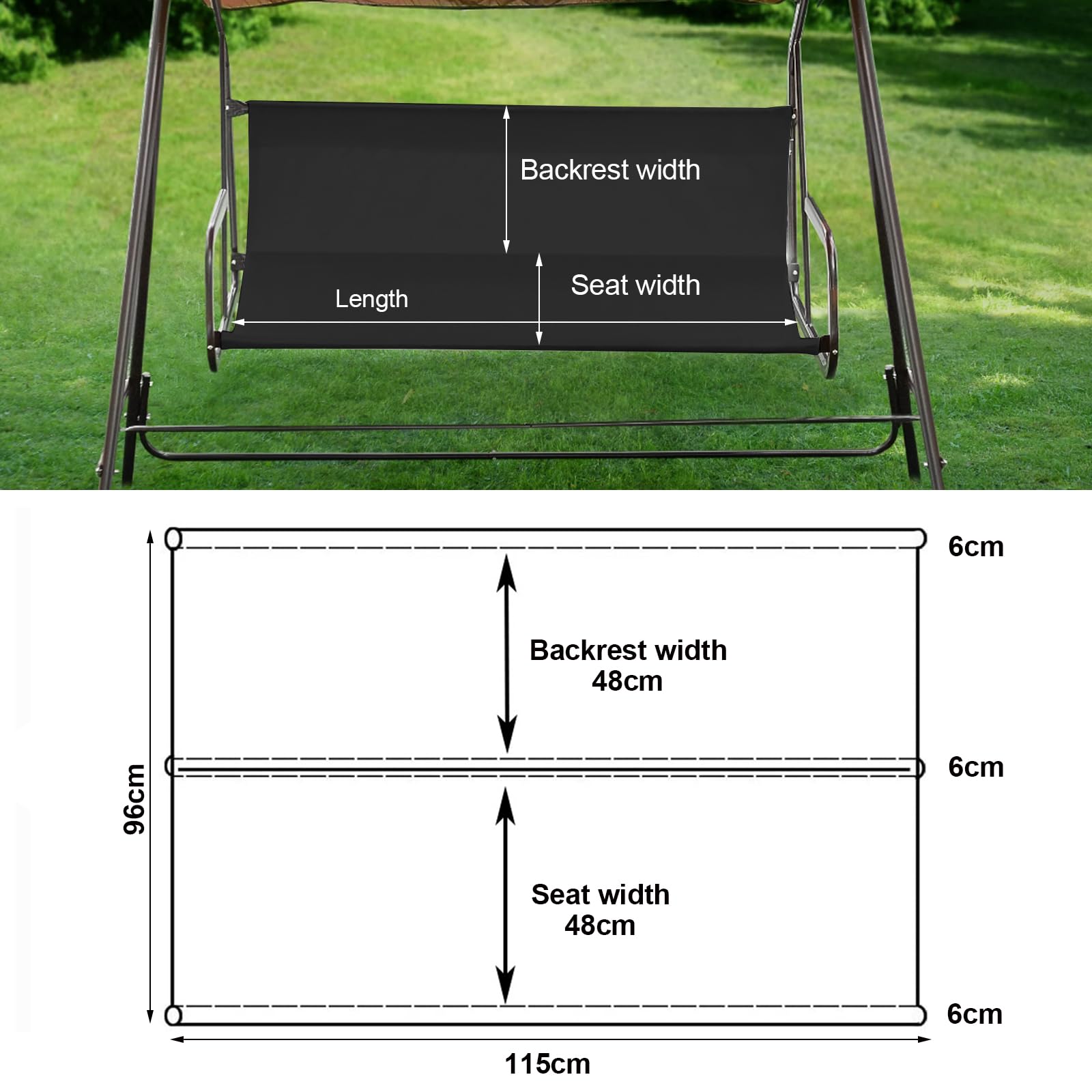 Wymienne Pokrycie Siedziska Huśtawki - Wodoodporne, Do Patio, Ogrodu, Podwórka, Balkonu (115 x 48 x 48 cm, Szare)