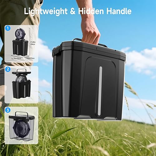 Miniatura 7 de Ventilador de nebulización portátil con cubo grande de 11 L para patios al aire libre, ventilador de campamento con batería de 20000 mAh con