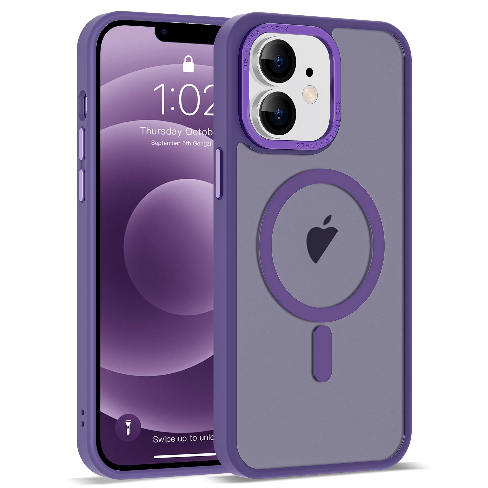 SAITONG Compatible for iPhone 12 Phone Case & iPhone 12 Pro Phone Case Translucent Magnetic iPhone 12 & Pro Case 6.1" [Great Grip Feeling][Compatible for Mag-Safe], Purple