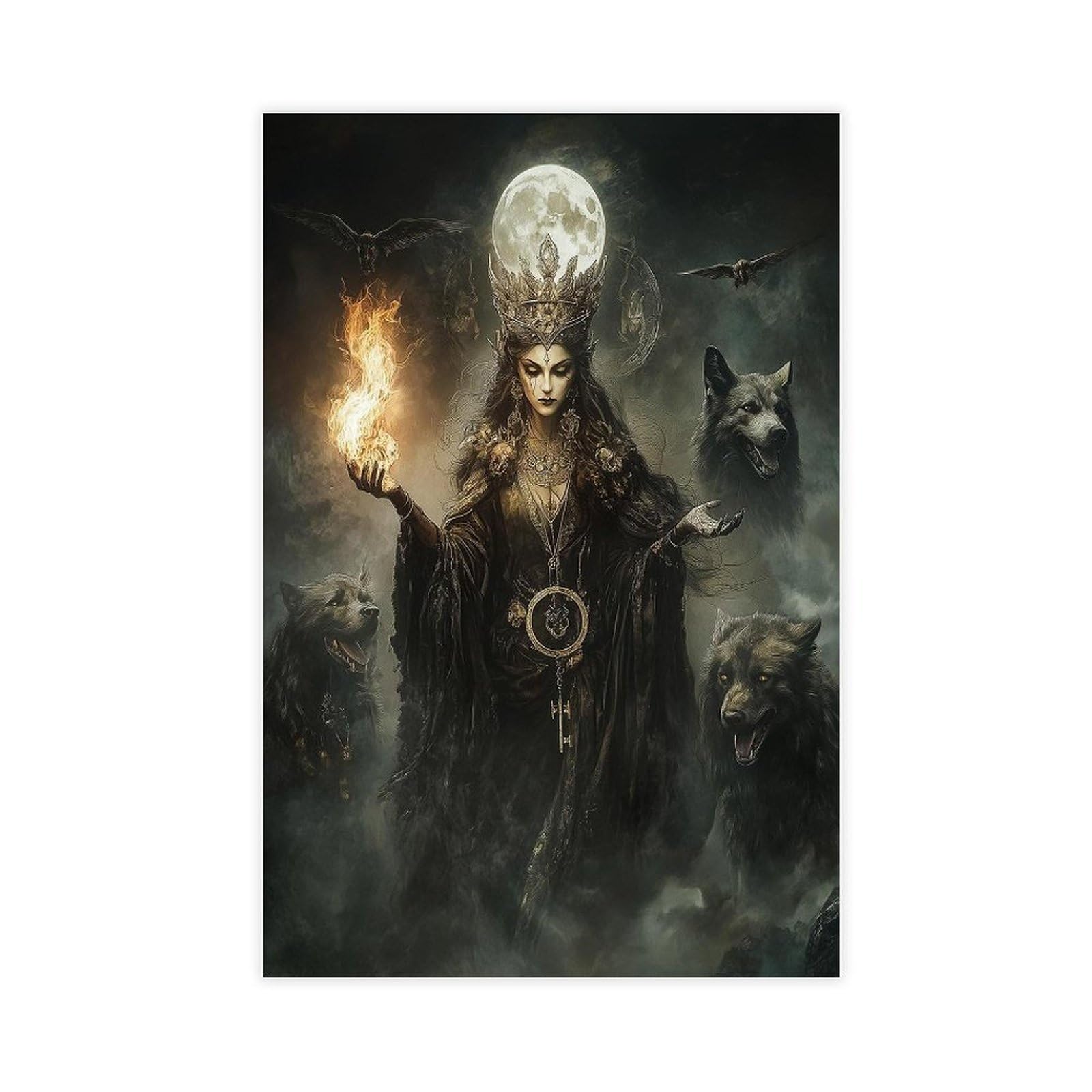 Qotopgpg Moon Goddess Hecate Canvas Poster Bedroom Decor Landscape Office Room Decor Gift 24X36inch(60X90cm)